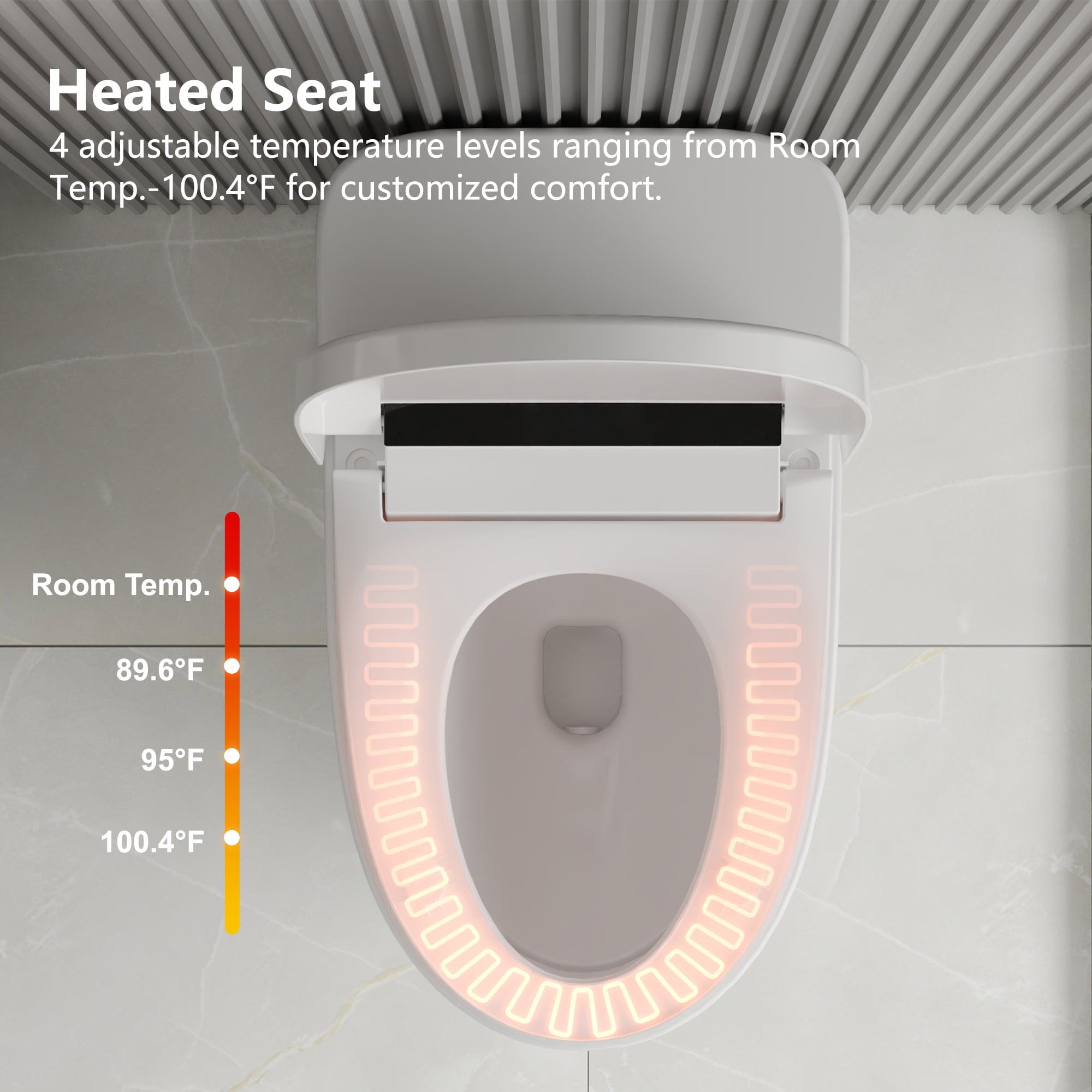 1-Piece 1.28 GPF Single Flush Elongated Toilet in White with Electric Heated Seat, Auto Flush, Night Light - Image 3