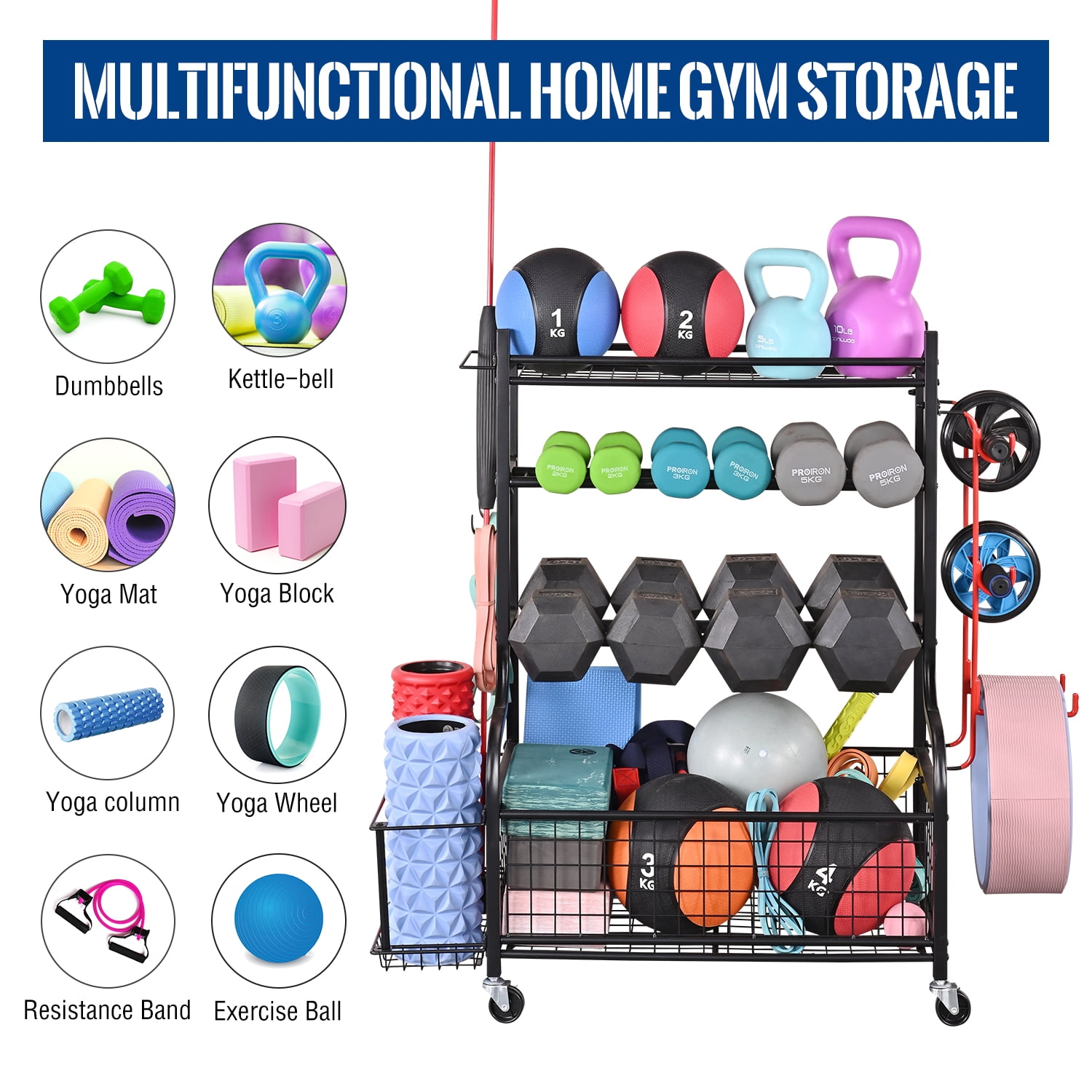 Mythinglogic Dumbbell Rack, Home Gym Storage Sports Weight Rack for Dumbbells, Kettlebells Yoga Mat and Balls - Image 7