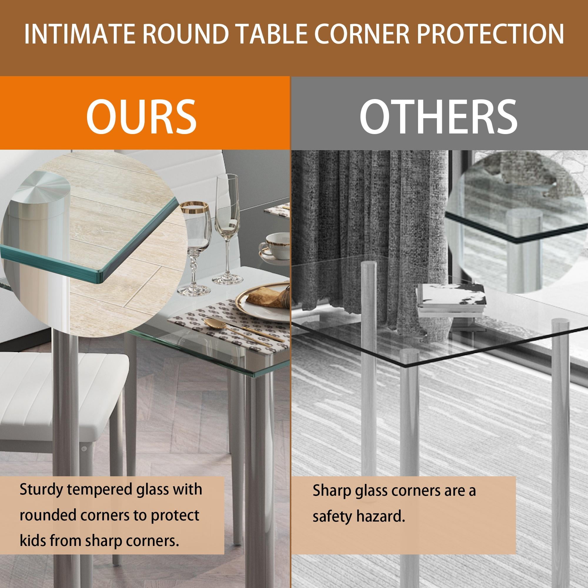 uhomepro White Kitchen Table Set, 5 Pieces Dining Table Set, Tempered Glass Dining Table and Chairs Set for 4, Upgraded Iron Dining Room Table Set with 4 PU Leather Chairs - Image 7