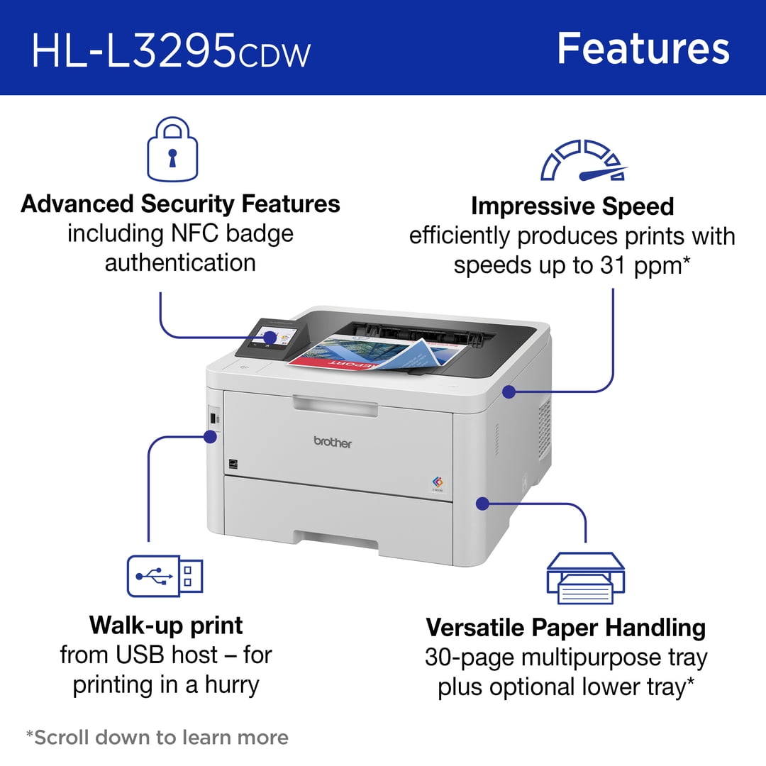 Brother HL-L3295CDW Wireless Compact Digital Color Printer with Laser Quality Output, Duplex, NFC and Mobile Printing & Ethernet - Image 7