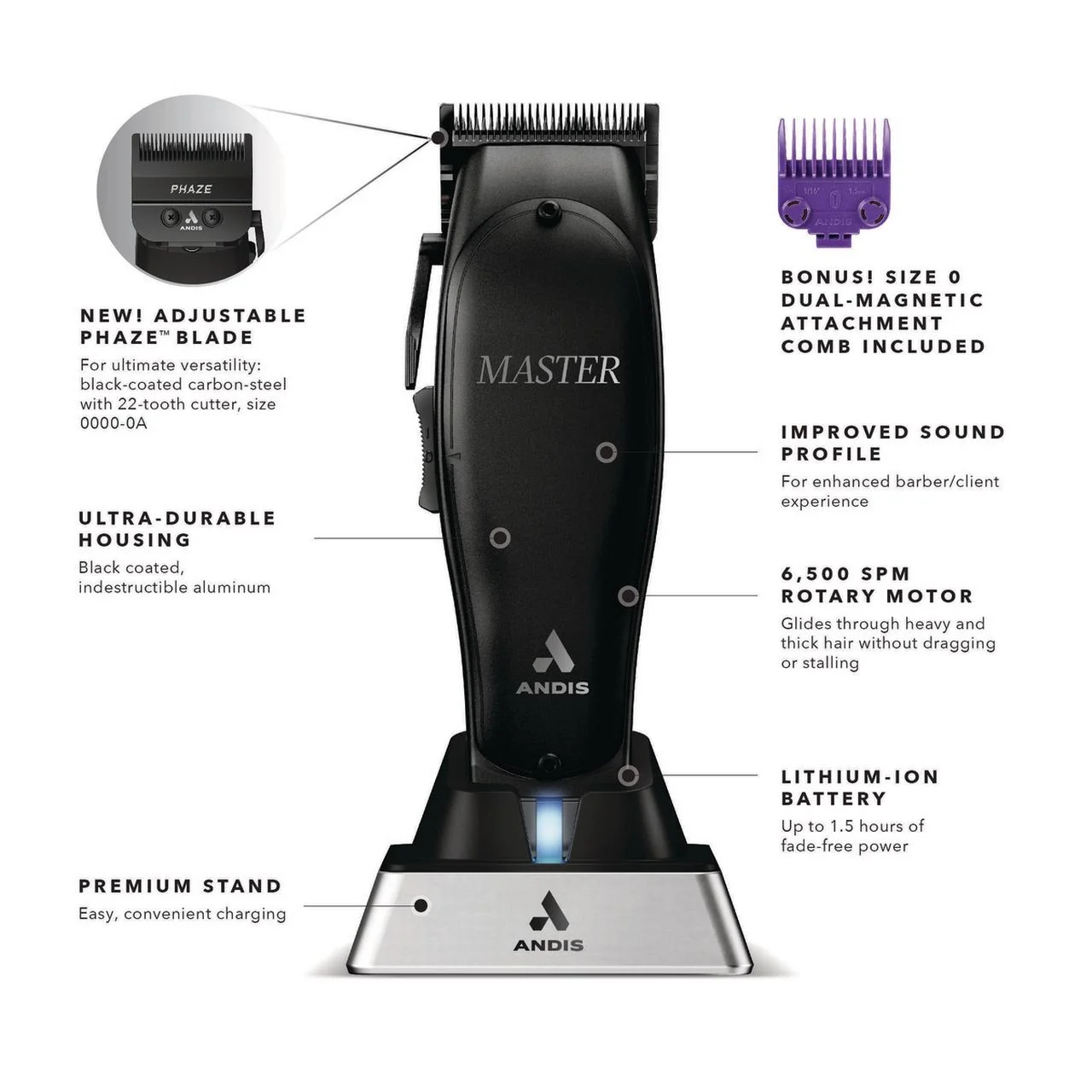 Andis Master Cordless Black Label Special Edition, Professional Lithium-ion, Phaze Blade Technology - Image 7
