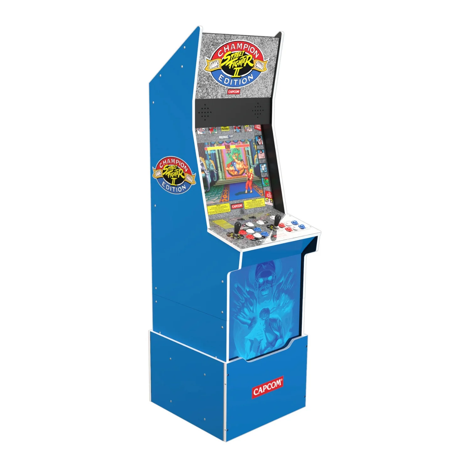 Arcade1UP Street Fighter II Big Blue Arcade Machine with Riser and Stool Bundle, Teen & Adult - Image 3