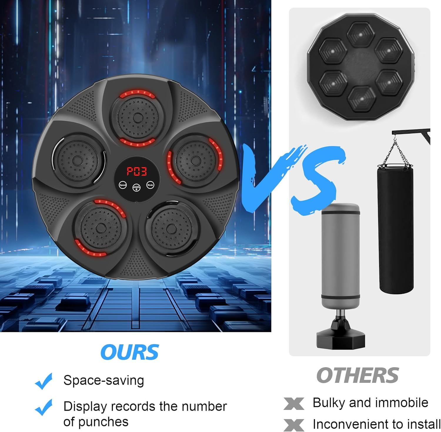 Music Boxing Machine, Rechargeable Boxing Equipment Wall Mount, Home Smart Boxing Target Workout Machine, Electronic Focus Agility Training Digital Boxing for Kids and Adults (with Boxing Gloves) - Image 4