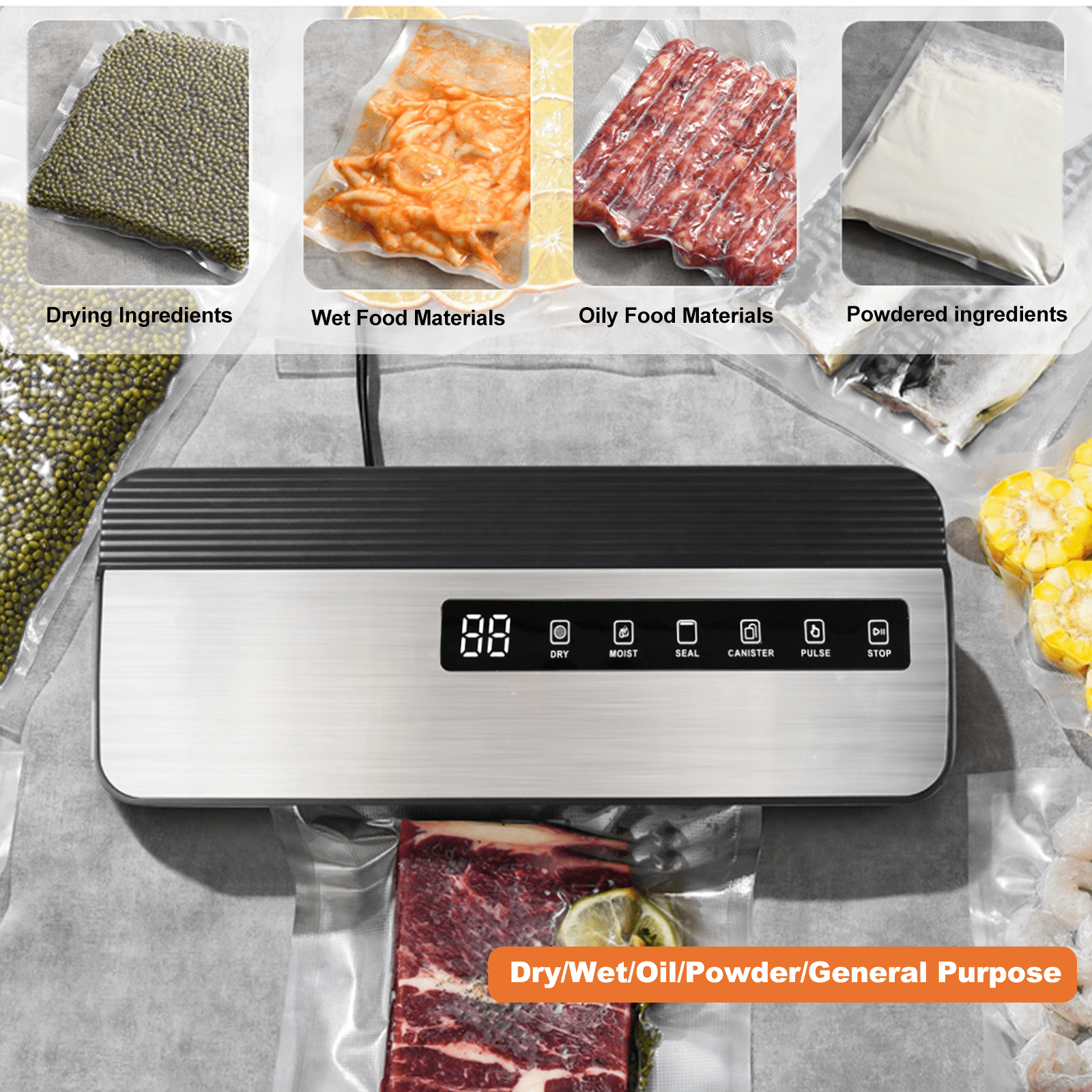 Vacuum Sealer, Food Vacuum Sealer Machine, 80kPA Compact Food Preservation System for Sous Vide and Food Storage, with Cutter, Vacuum Hose Attachment Jars, 1 Bag Rolls, 20 Sealer Bags - Image 4