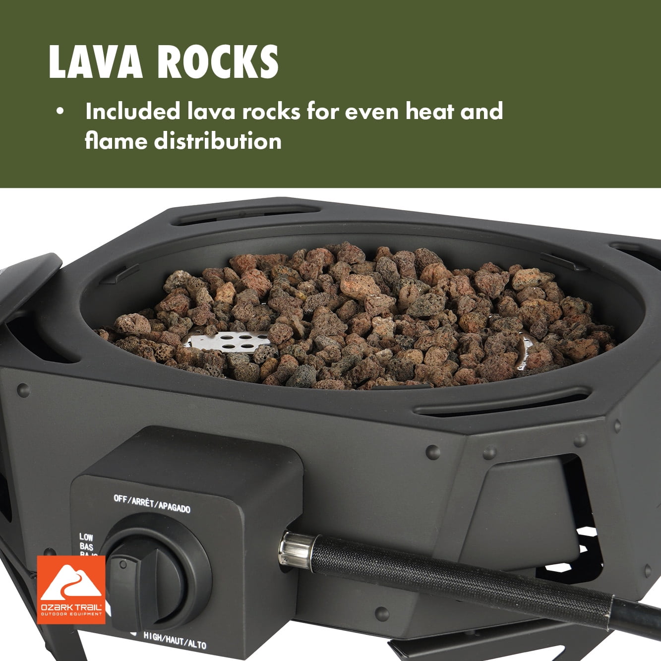 Ozark Trail 15" 54,000 BTU Propane Black Steel Portable Fire Pit with Locking Lid - Image 3