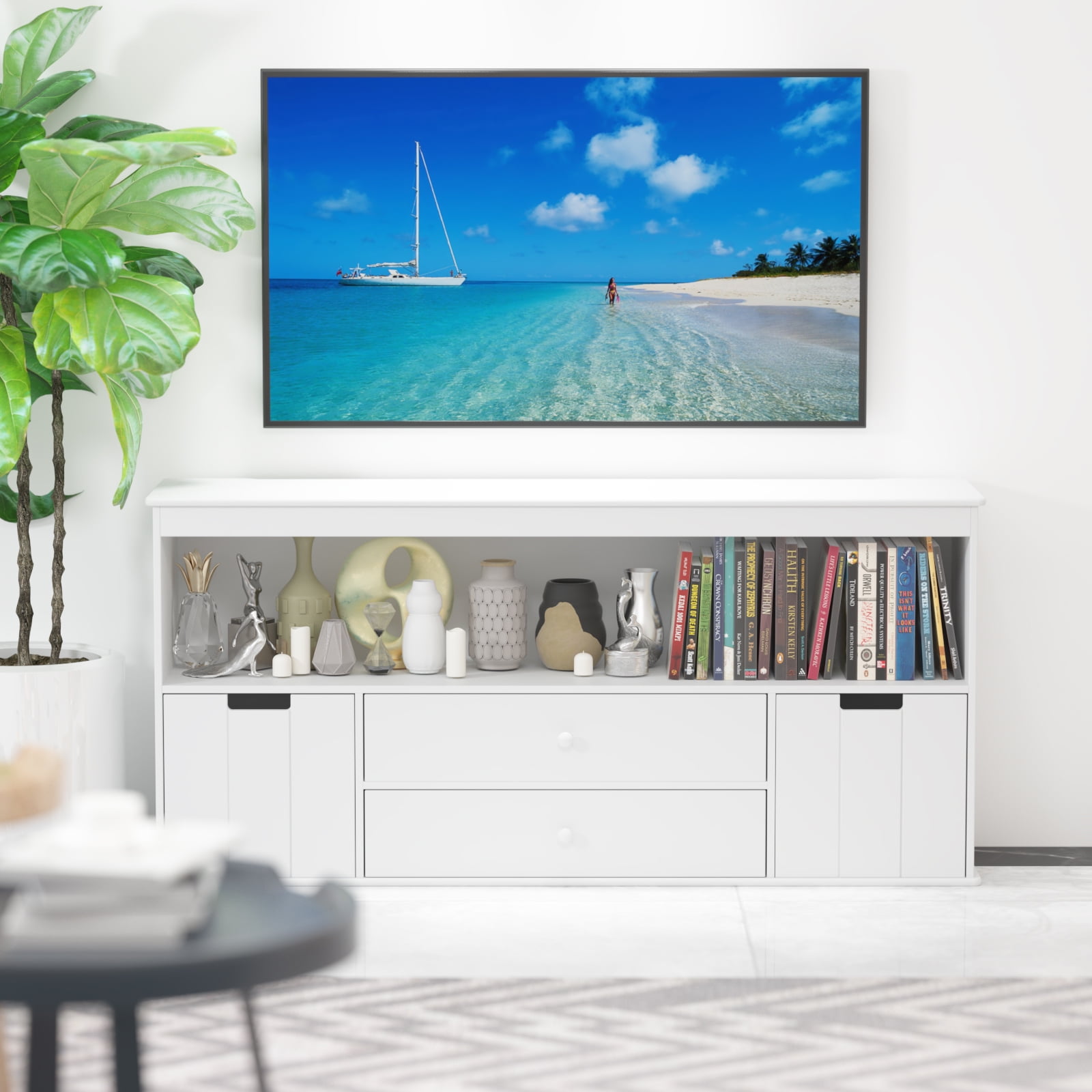 Yoneston Modern TV Stand Cabinet for UP to 50” TV, Large Storage Toy Chest Media Console Bookshelves for Home, Living Room, Bedroom - Image 5