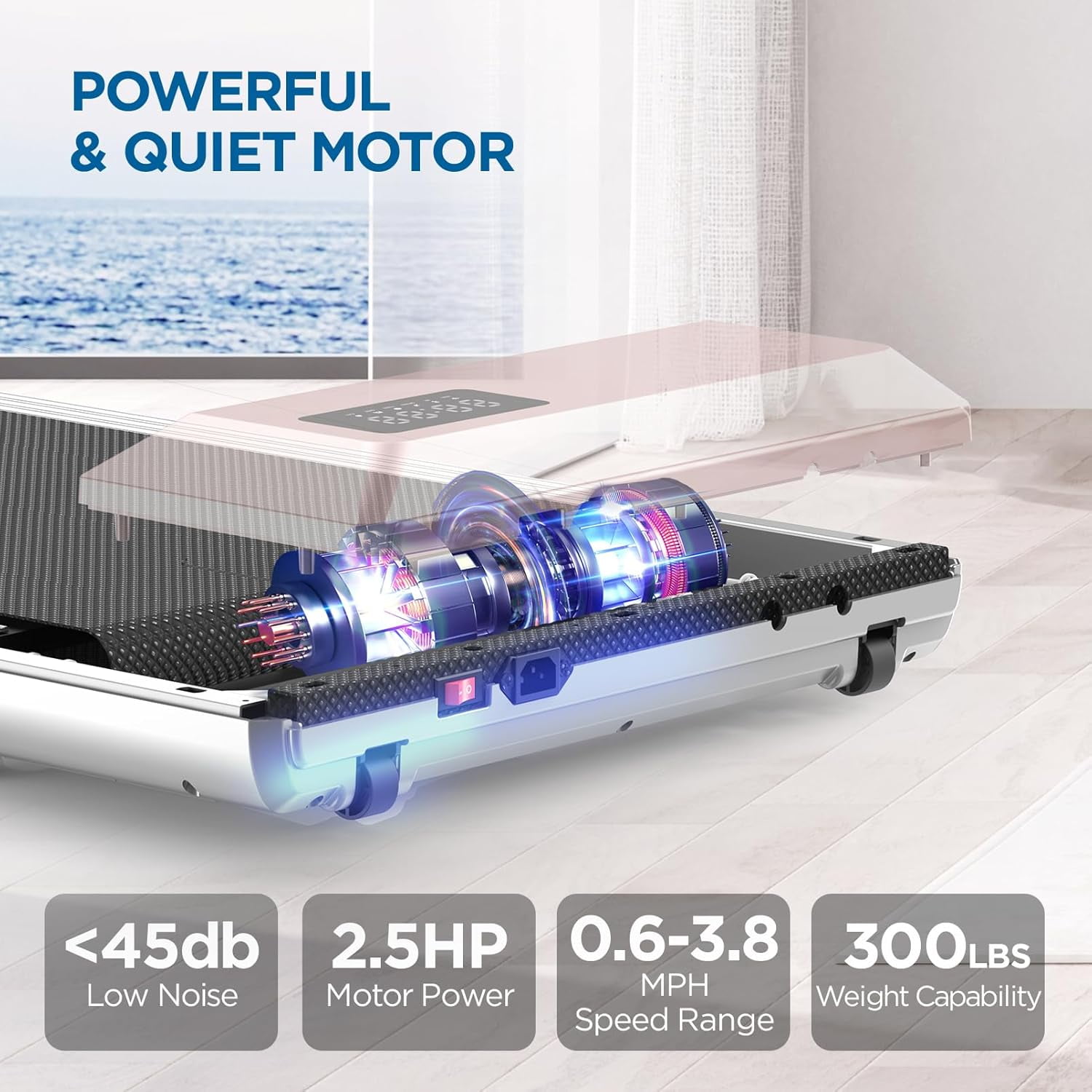 YDZJY Walking Pad, 0.6-3.8 mph Portable Under Desk Treadmill with Remote & Smart APP, 2.5 HP Ultra-Quiet Jogging Machine for Office Home(Pink) - Image 5