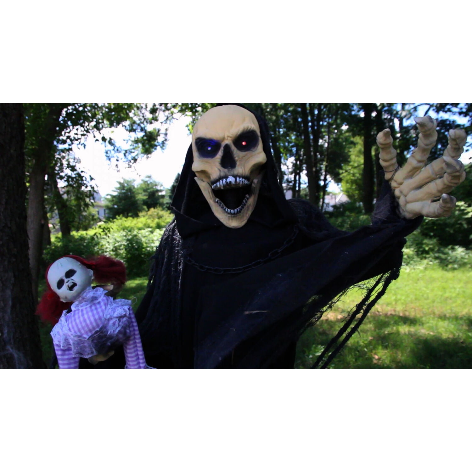 Haunted Hill Farm Life-Size 5.7 ft Animatronic Reaper, Indoor/Outdoor Halloween Decoration, Flashing Colorful Eyes, Poseable, Battery-Operated, HHRPR-6FLSA - Image 3