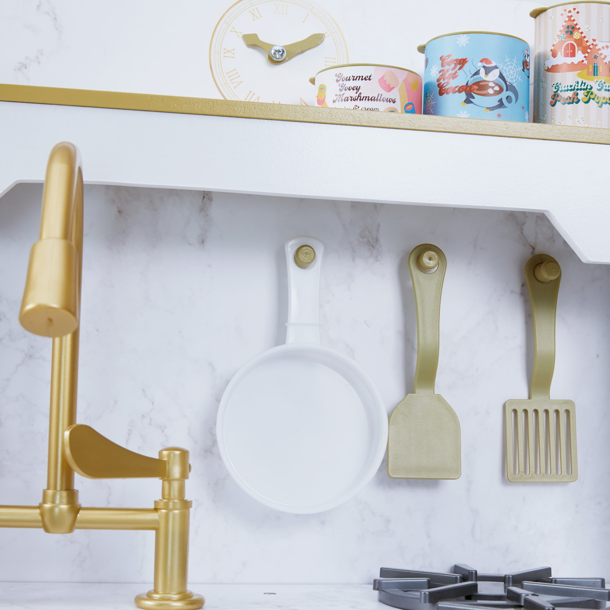 Teamson Kids Petite Versailles Classic Wooden Play Kitchen with Toy Set with Sink, Stove & 11 Accessories - Image 11