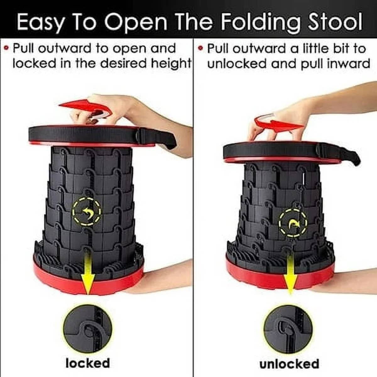 VINAUO Collapsible Chairs,Collapsible Seat,Telescoping Stool Adjustable Height for Fishing,Hiking Tours,BBQ,Parties,Outdoor Red - Image 4