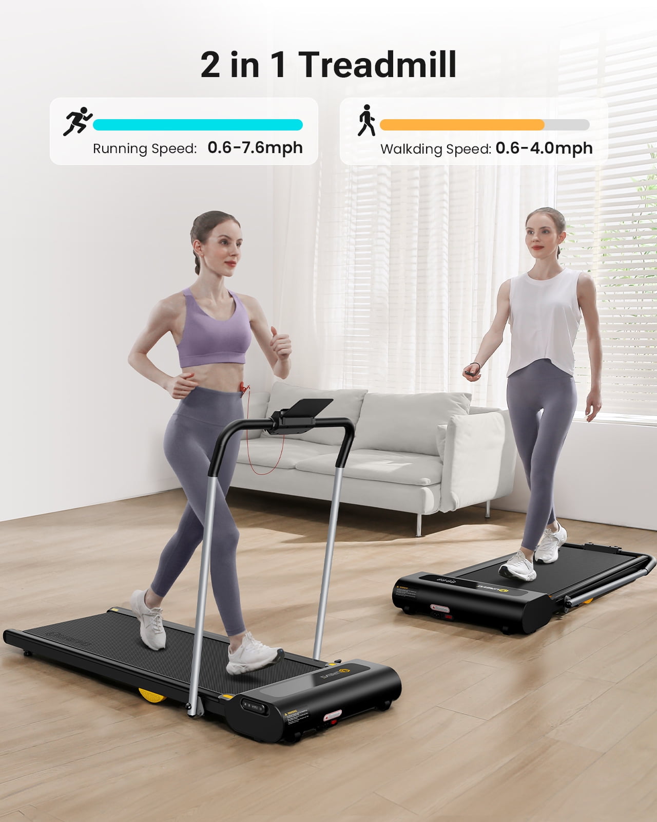 UREVO Walking pad, Under Desk Treadmill for Home Office, Portable Desk Treadmill with Double Shock Absorption Remote Control LED Display, 265 Lb Capacity - Image 7