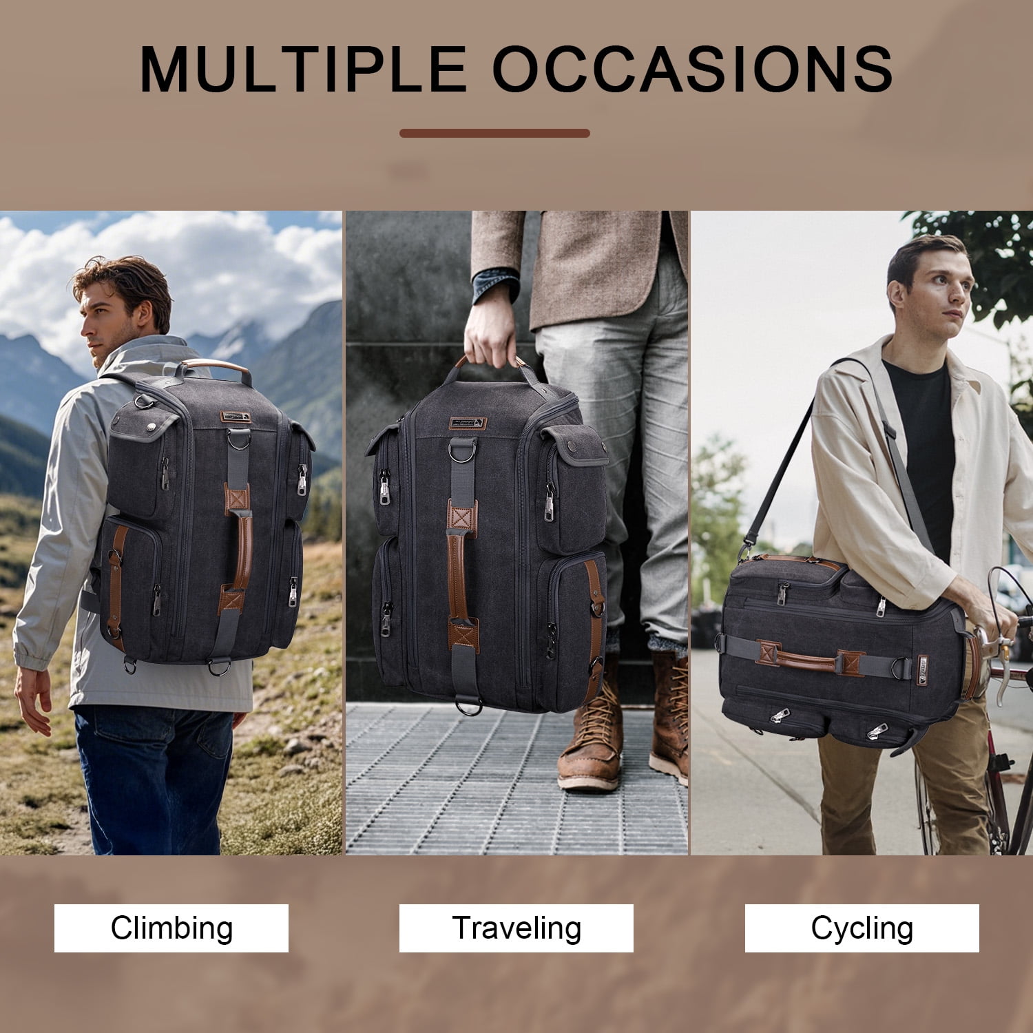 WITZMAN Travel Backpack for Men Carry On Canvas Backpack Luggage Outdoor Duffel Bag (6661 Black) - Image 4