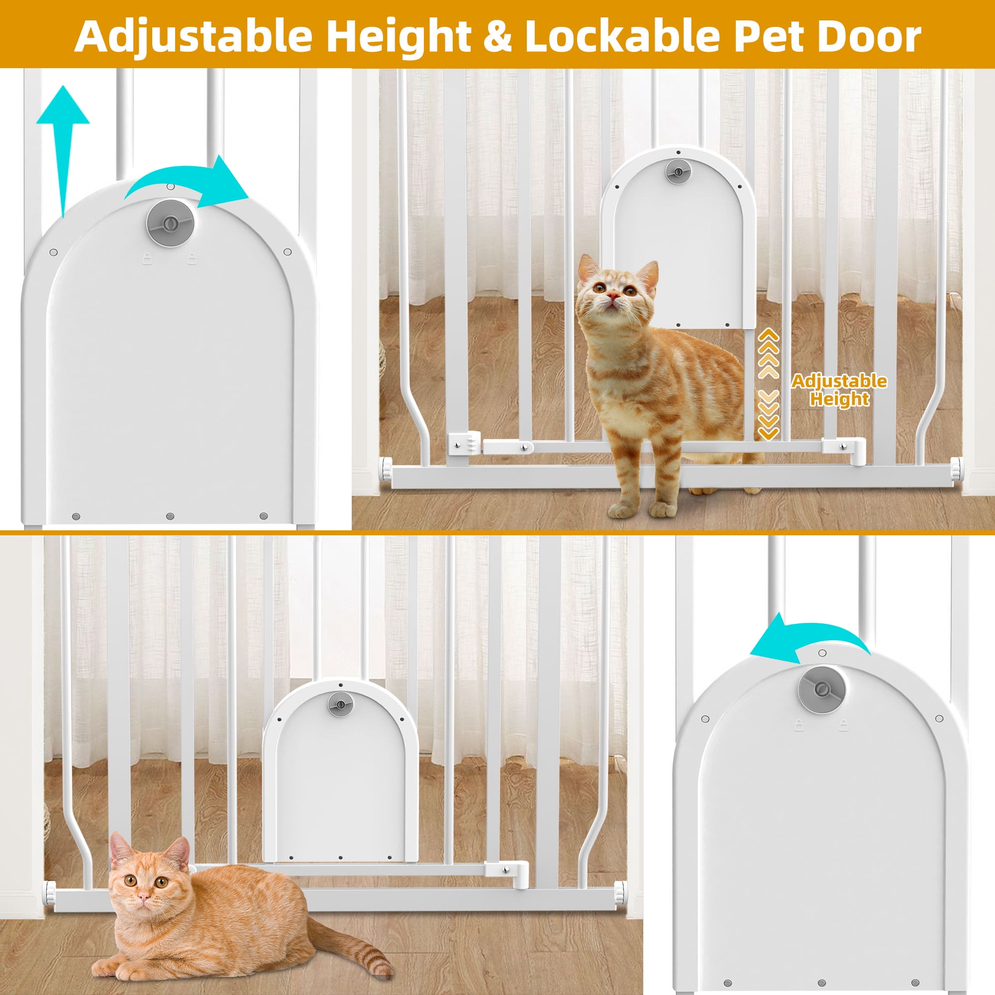 Wisairt Extra Wide Metal Baby Safe Gate with Pet Door for Stairway and Hallway,for Baby Toddler Children Age Group 6 to 24 Months(White) - Image 9