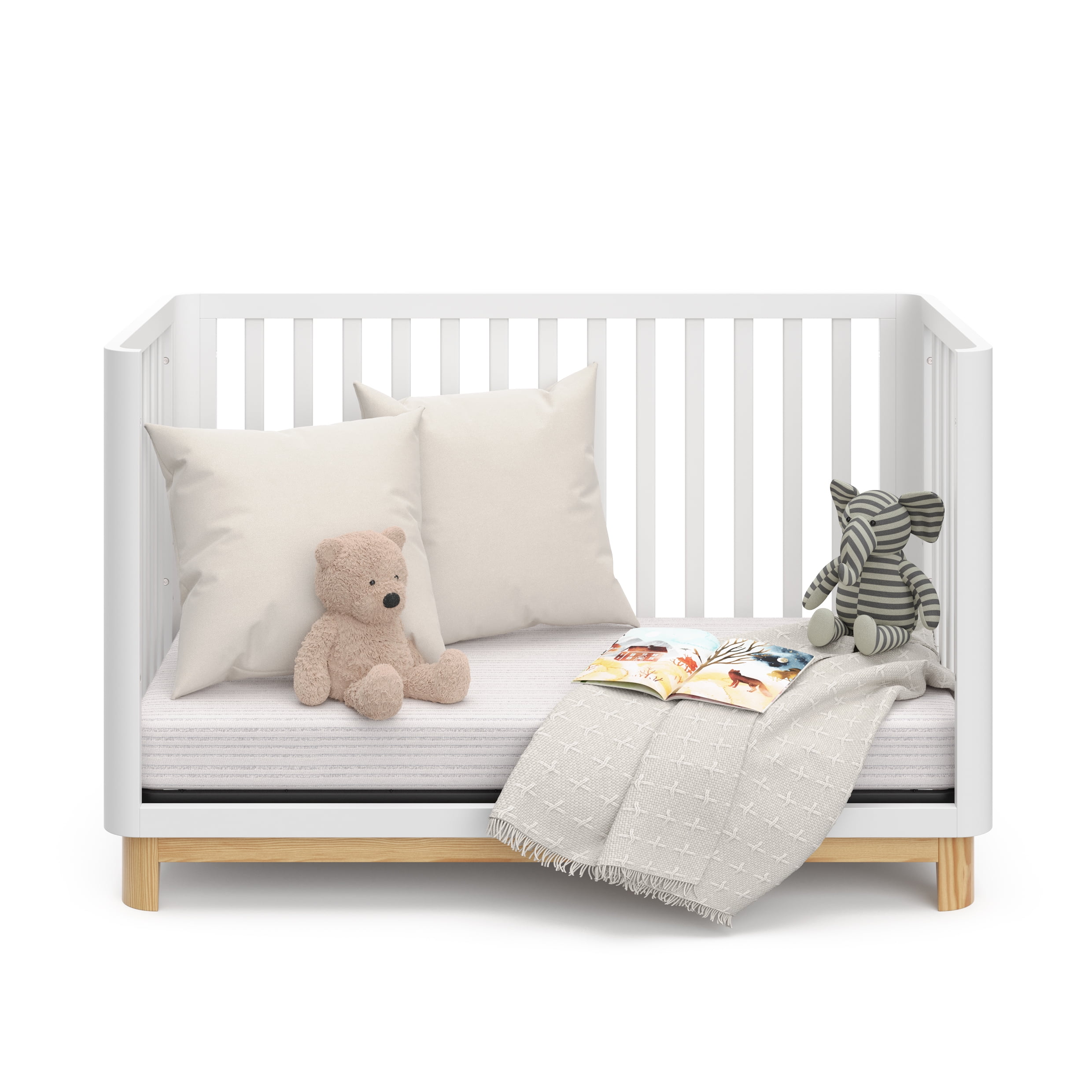 Storkcraft Santos 3-in-1 Convertible Baby Crib, White with Natural - Image 8