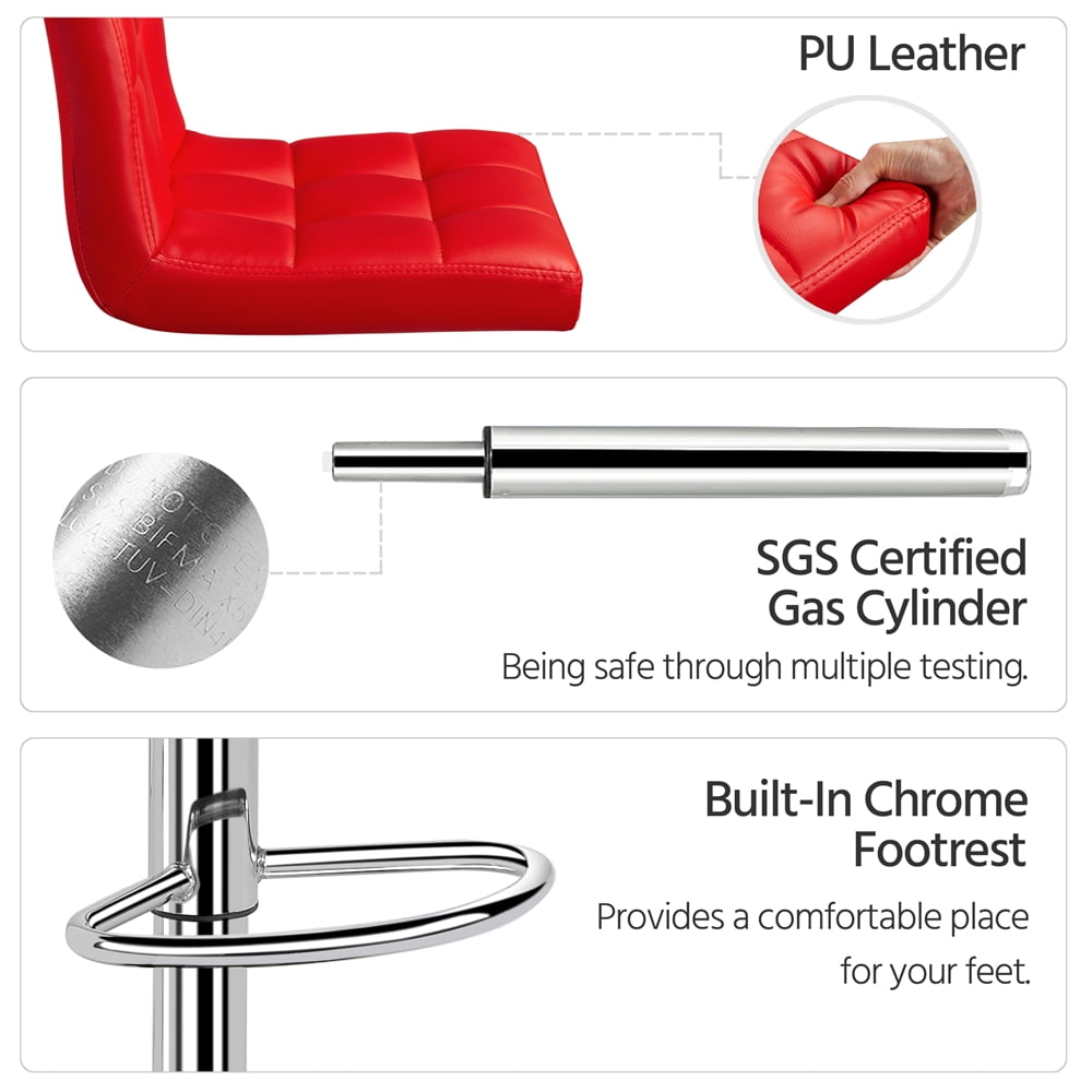 Alden Design Modern Adjustable Counter Height Bar Stools with Backrest, Set of 2, Red - Image 7