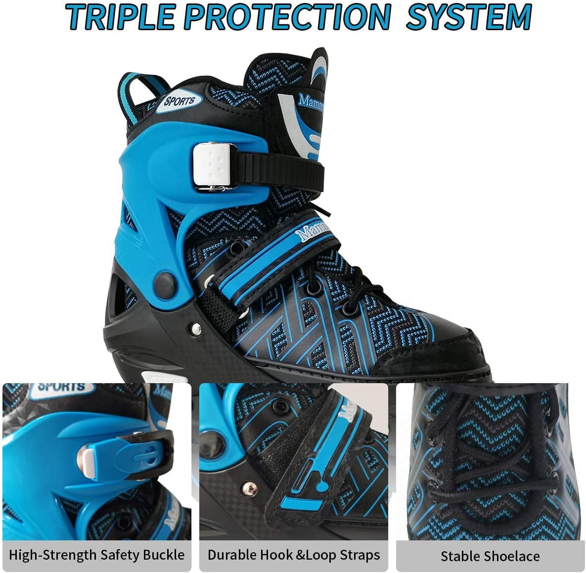 SubSun Boys Inline Skates for Kids Girls with Light Wheels Adjustable Blue Medium(US 1-4) - Image 5