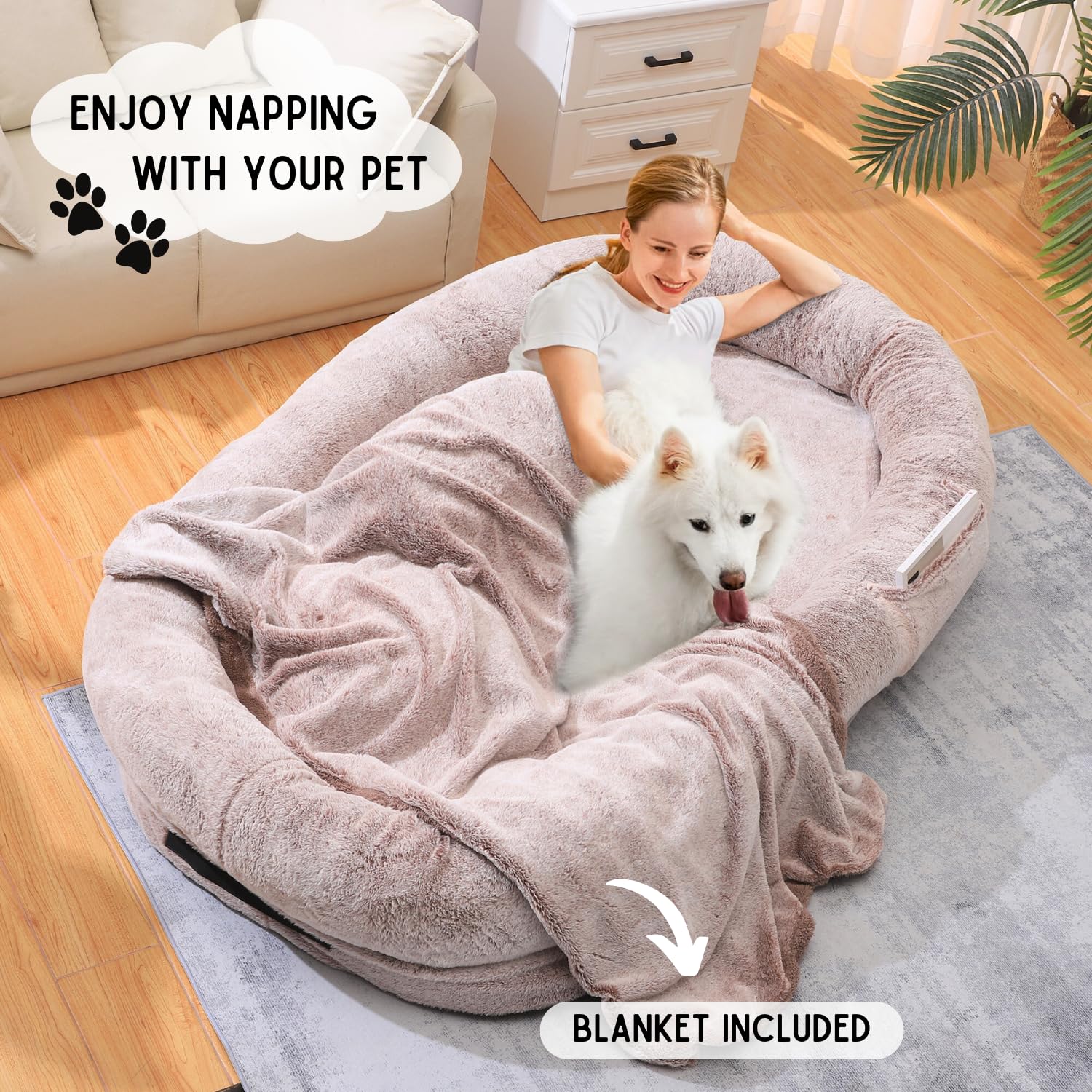 Human Dog Bed for Adult, 72"x48" Human Sized Dog Bed for People(Brown) - Image 3