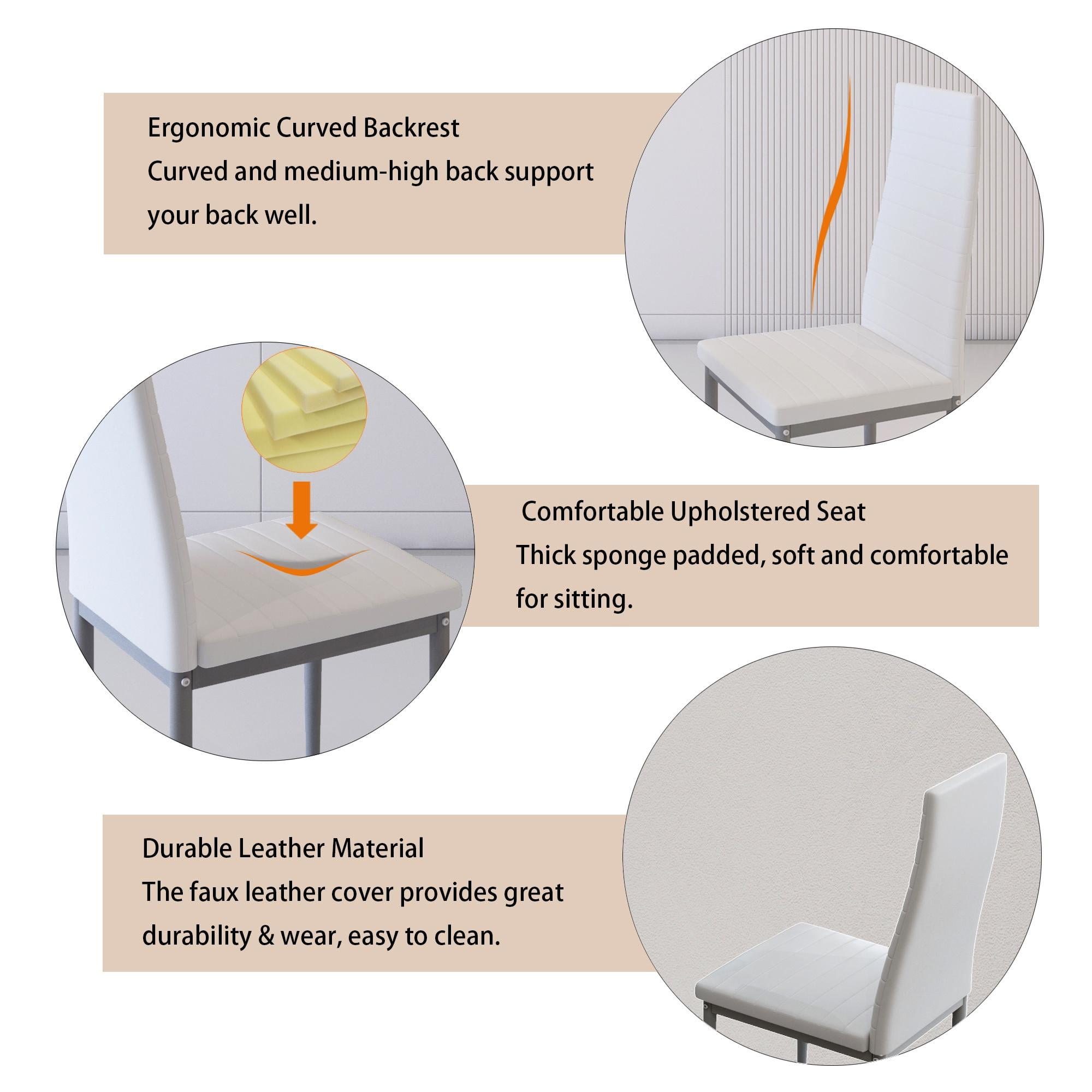 uhomepro White Kitchen Table Set, 5 Pieces Dining Table Set, Tempered Glass Dining Table and Chairs Set for 4, Upgraded Iron Dining Room Table Set with 4 PU Leather Chairs - Image 11