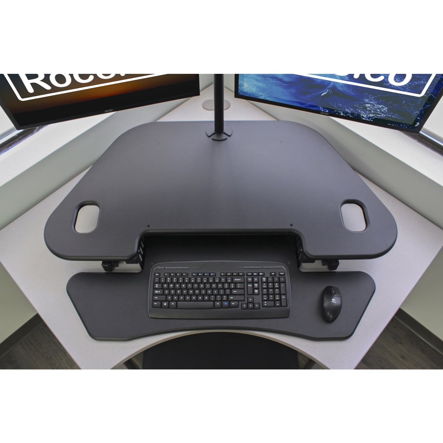 Rocelco 46" Adjustable Corner Standing Desk Converter Black (R CADRB-46) - Image 9