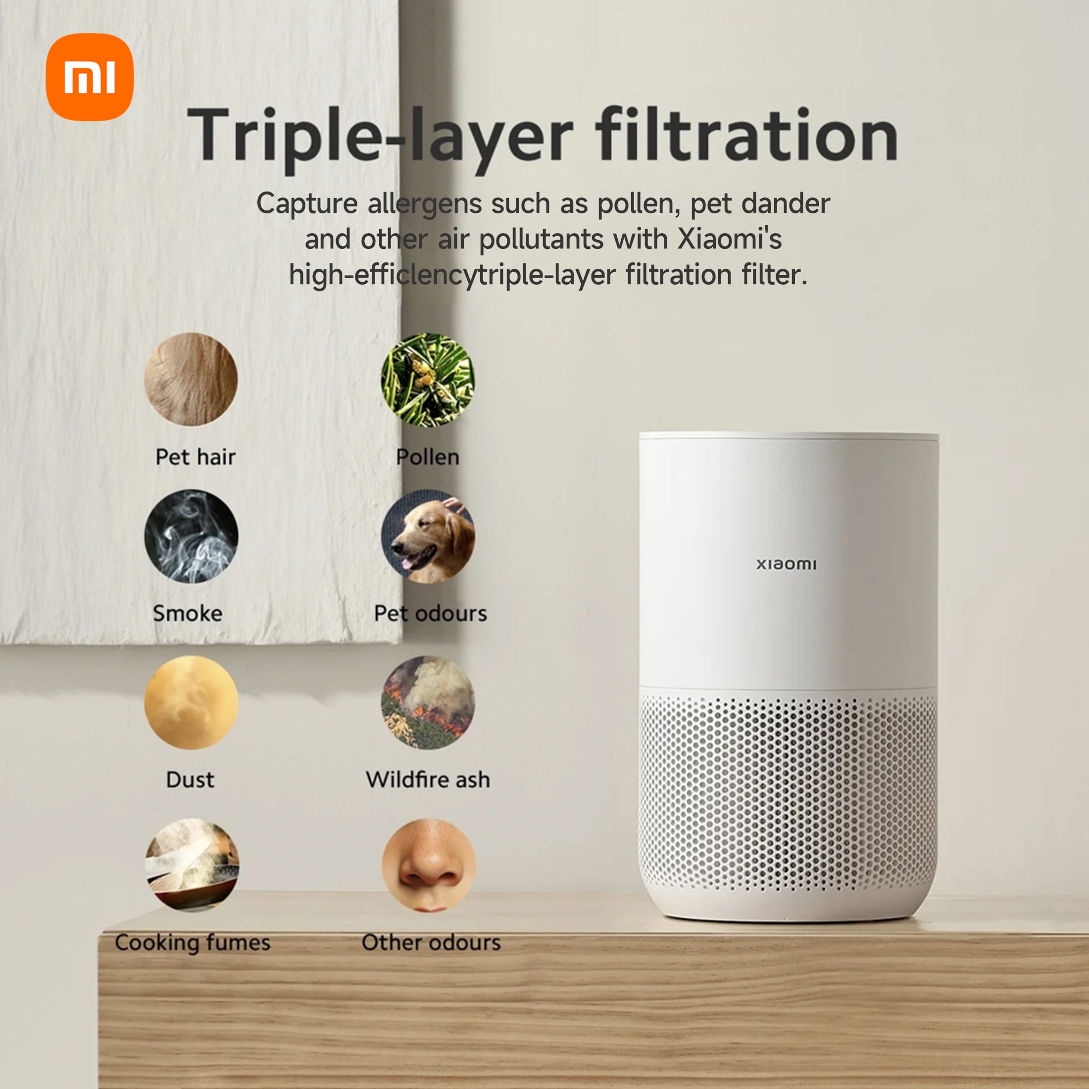 Xiaomi Smart Air Purifier for Home Bedroom up to 1060 Sq.ft with 3-in-1 HEPA Filter, Allergen Removal, Smart WiFi App,20dB Ultra Quiet Sleep Mode Air Cleaner for Pets Hair,Dust, Smoke - Image 3