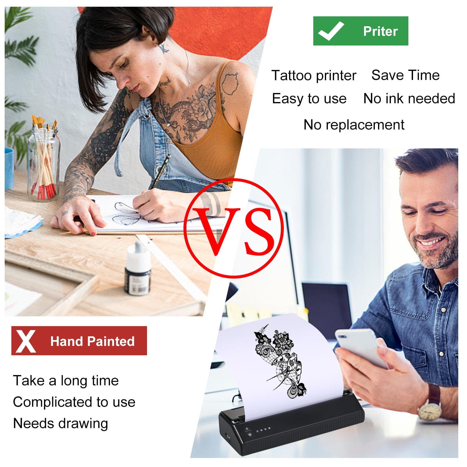 Aoresac Tattoo Transfer Portable 203DPI Stencil Machine Thermal Printer Wirelessly BT Photo Tester Paper Printer with 11pcs Transfer Paper - Image 4