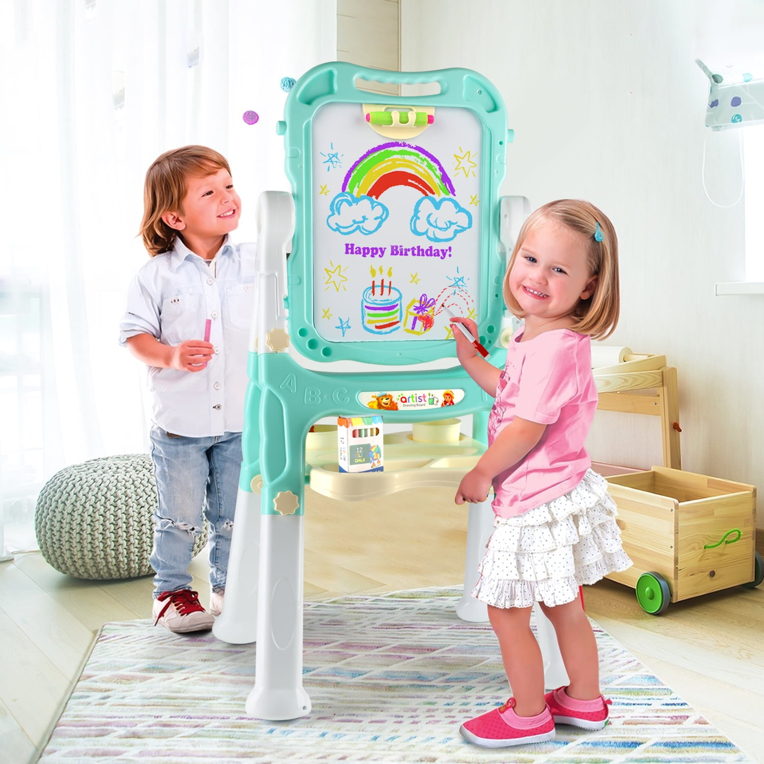 Beefunni Kids Double Magnetic Easel with Painting Accessories, Blue - Image 4