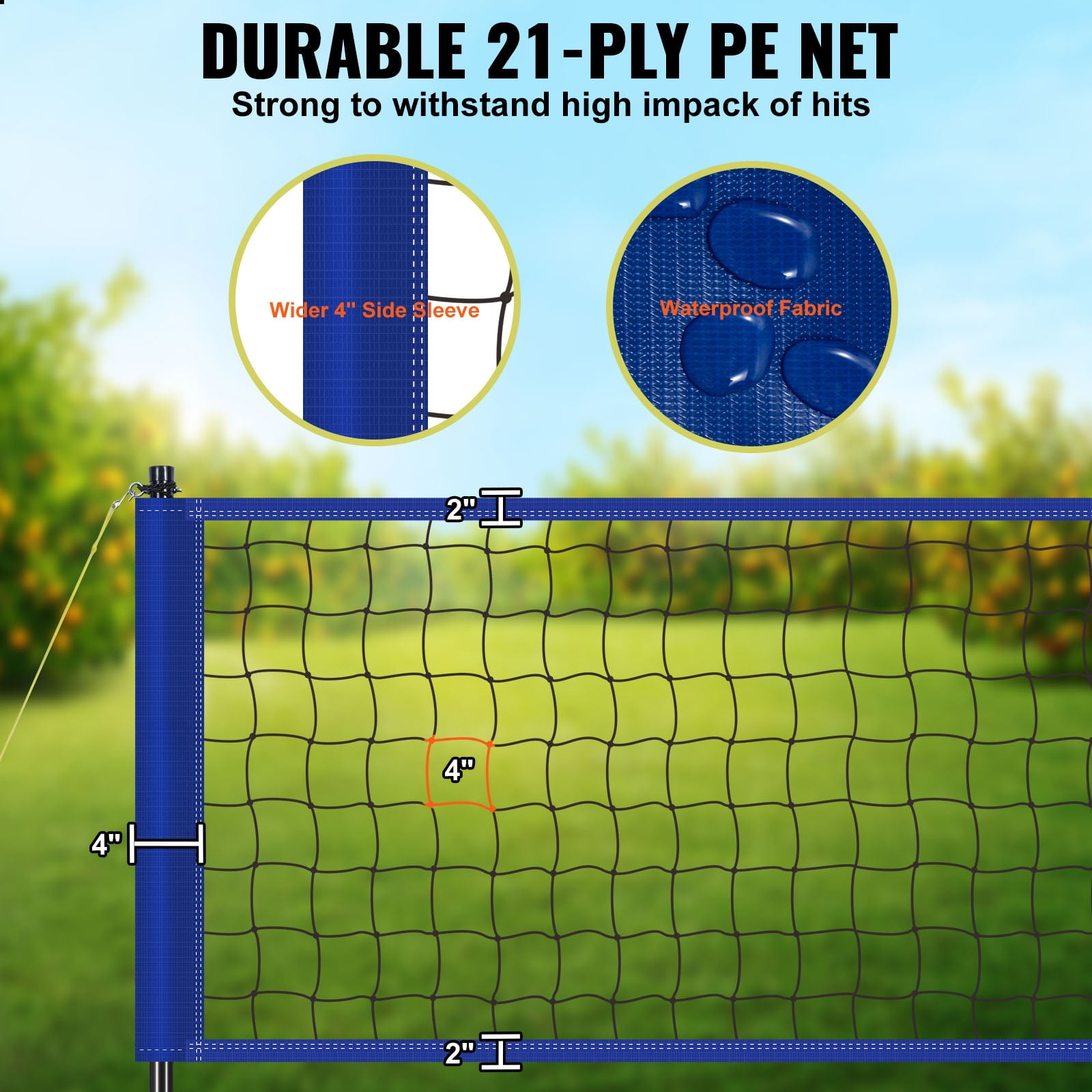BENTISM 32ft x 3ft Portable Volleyball Net System Adjustable Height Poles with PVC Volleyball, Carrying Bag, Boundary Lines, Steel Poles & Pump for Outdoor Sports - Image 6