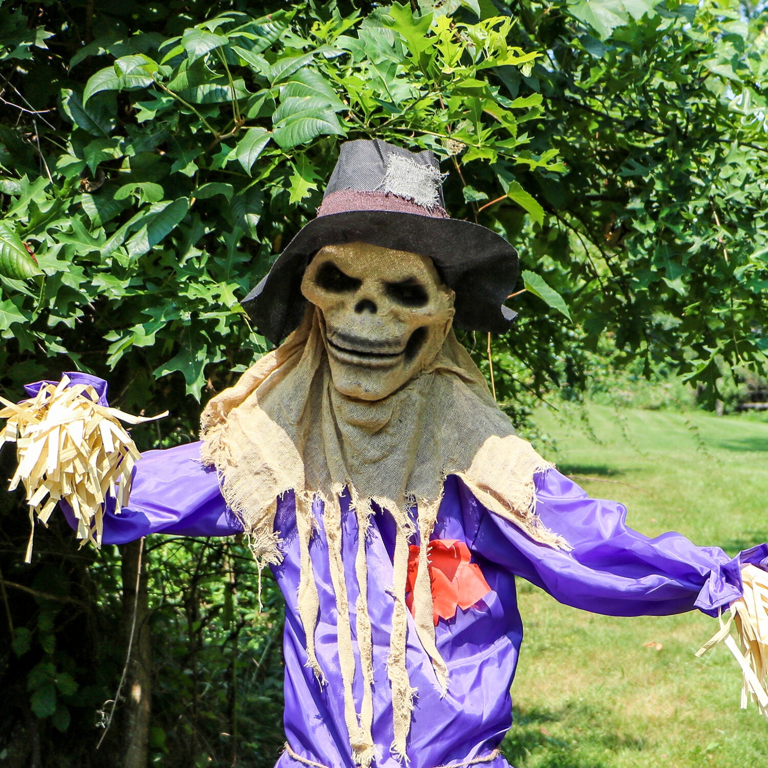 Haunted Hill Farm 6 ft Standing Halloween Scarecrow Yard Decoration with LED Green Eyes, HHSCR-5FLS - Image 8