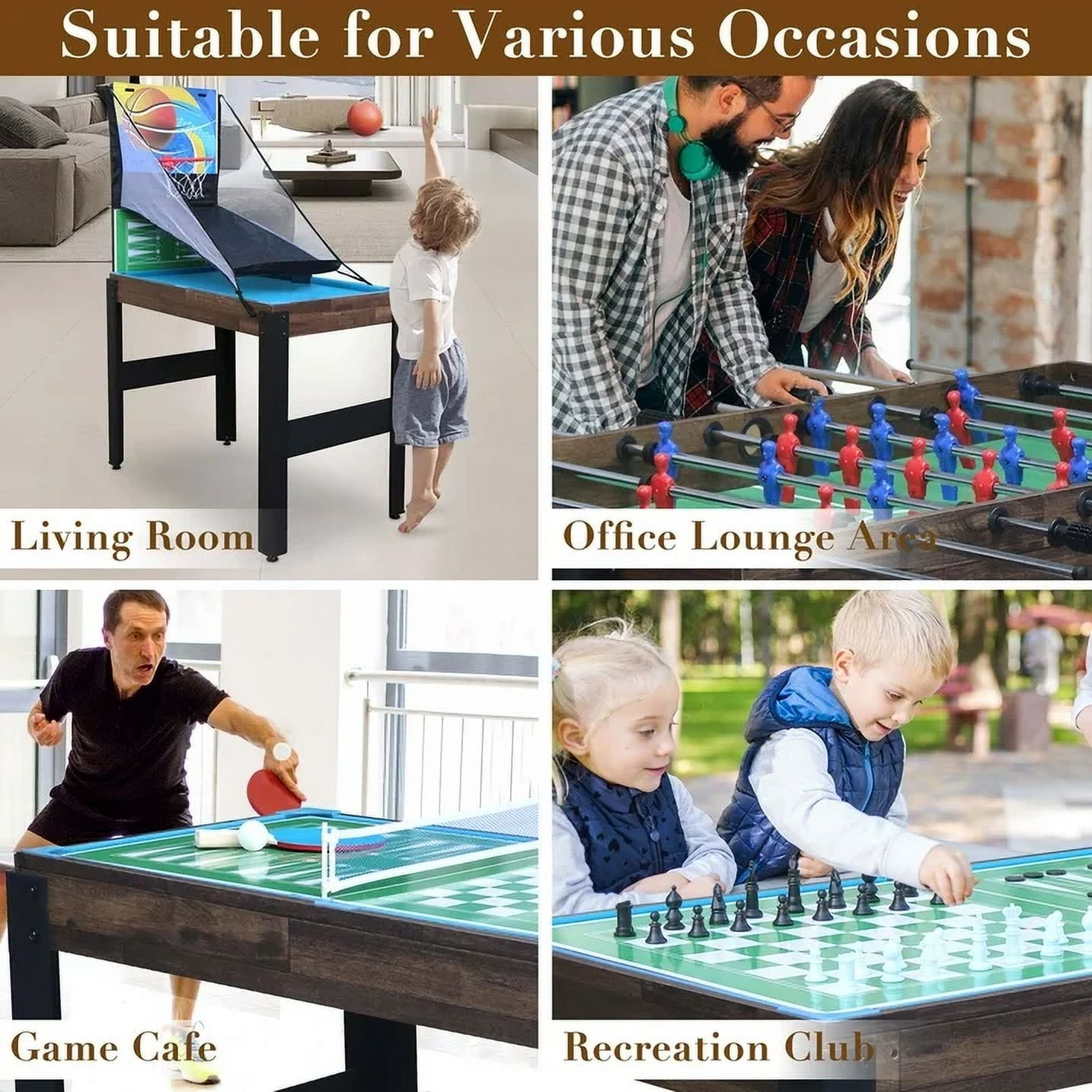 48'' 16 in 1 Multi Game Table Combo Game Table Set for Game Room, Multifunctional Game Table with Bow, Arrow, Basketball, Football, Hockey, Foosball, Shuffleboard, Ping Pong, Chess, Checkers, Bowling - Image 10
