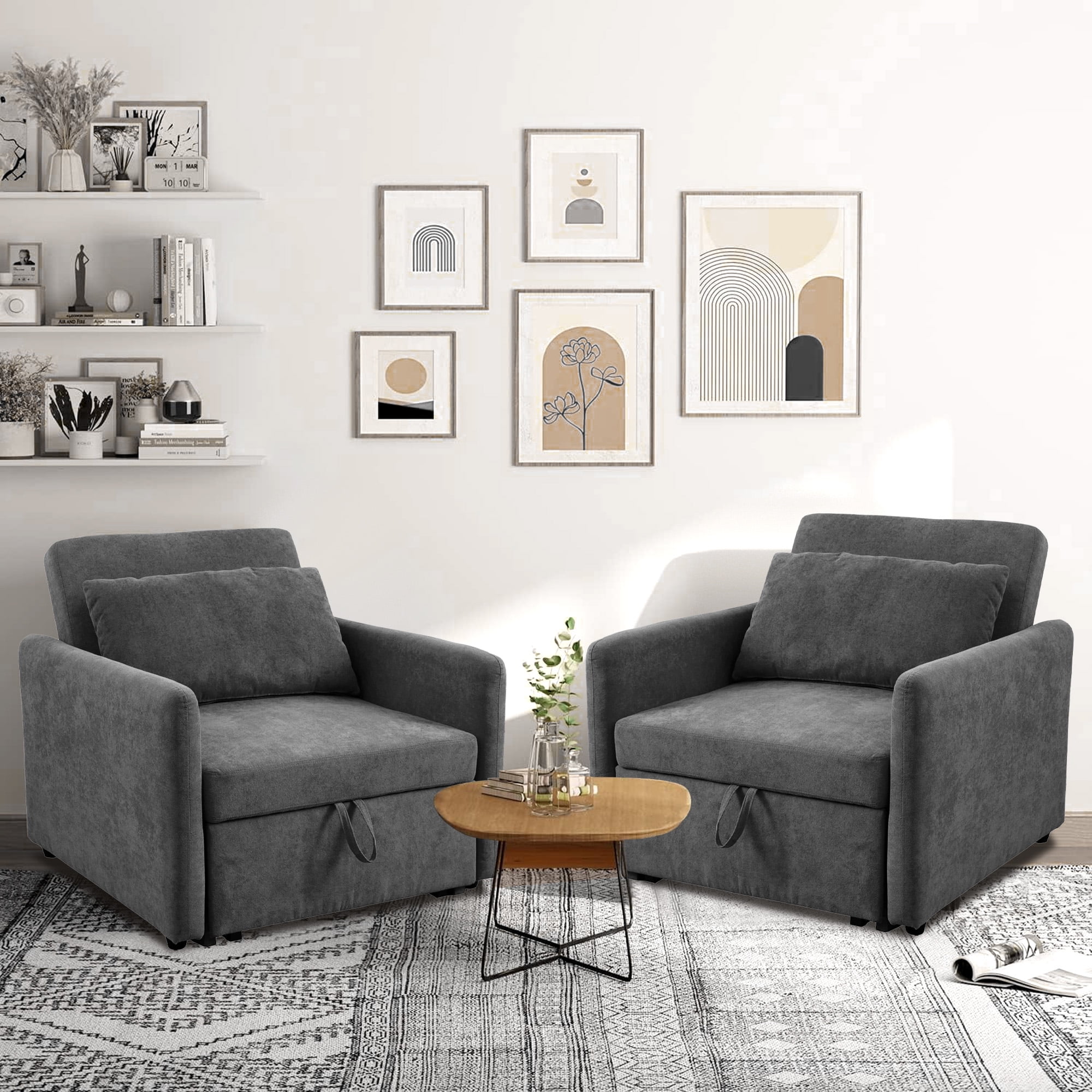 Aukfa 36" Chaise Futon Convertible Sofa Bed, Pull Out Sleeper Chair Bed for Home Office, Lint, Gray - Image 10