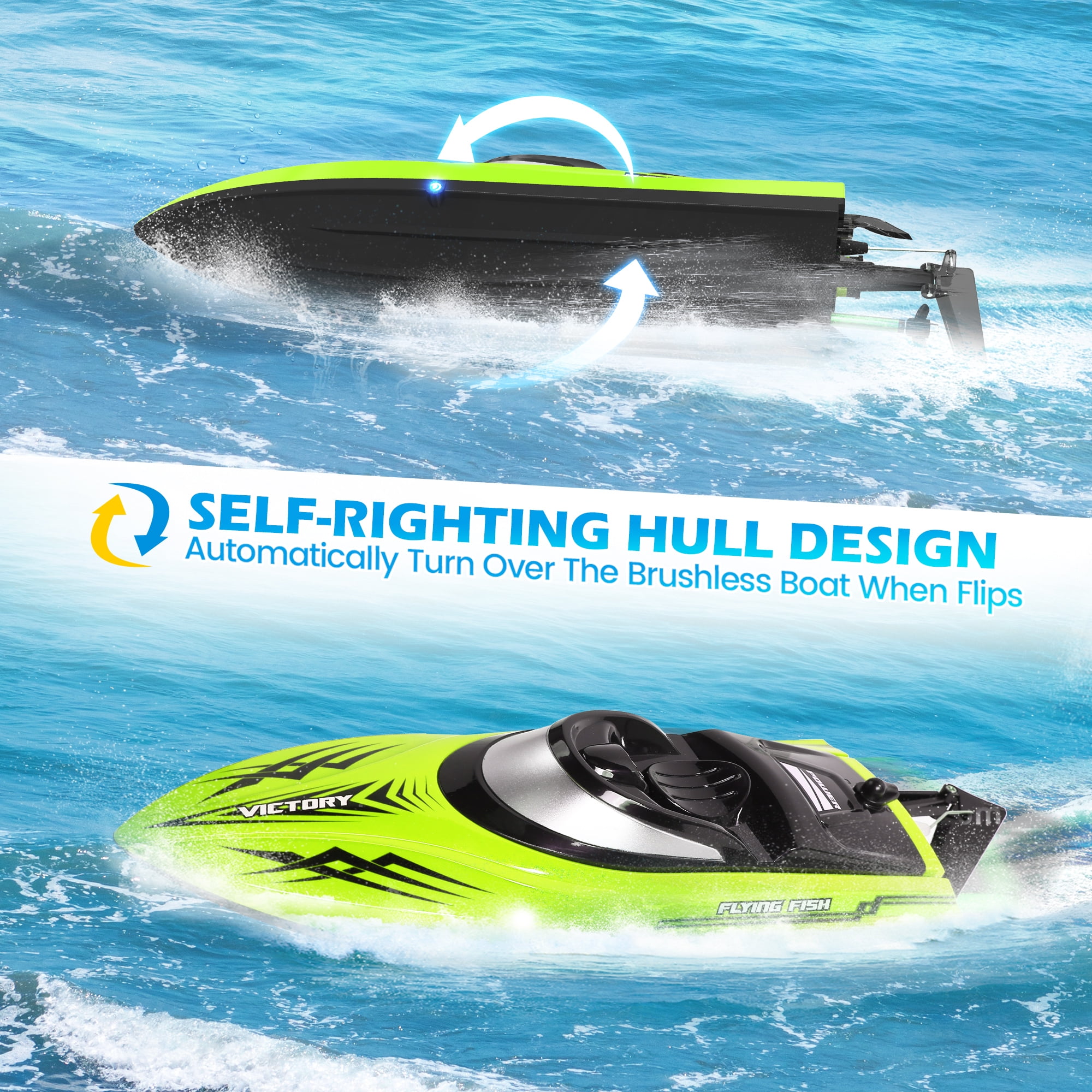 RC Boat-2.4GHZ Remote Control Boat with LED Lights and Alarm,With 3 Batteries 60+Min,High Speed RC Racing Boats for Lakes,Pool Toys for Kids & Adults,Green - Image 3