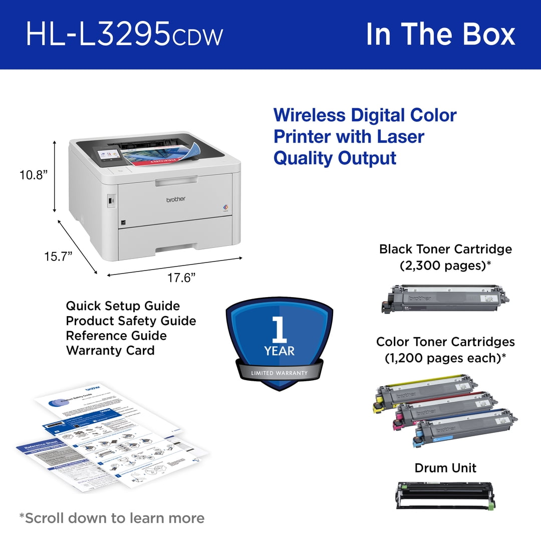 Brother HL-L3295CDW Wireless Compact Digital Color Printer with Laser Quality Output, Duplex, NFC and Mobile Printing & Ethernet - Image 6