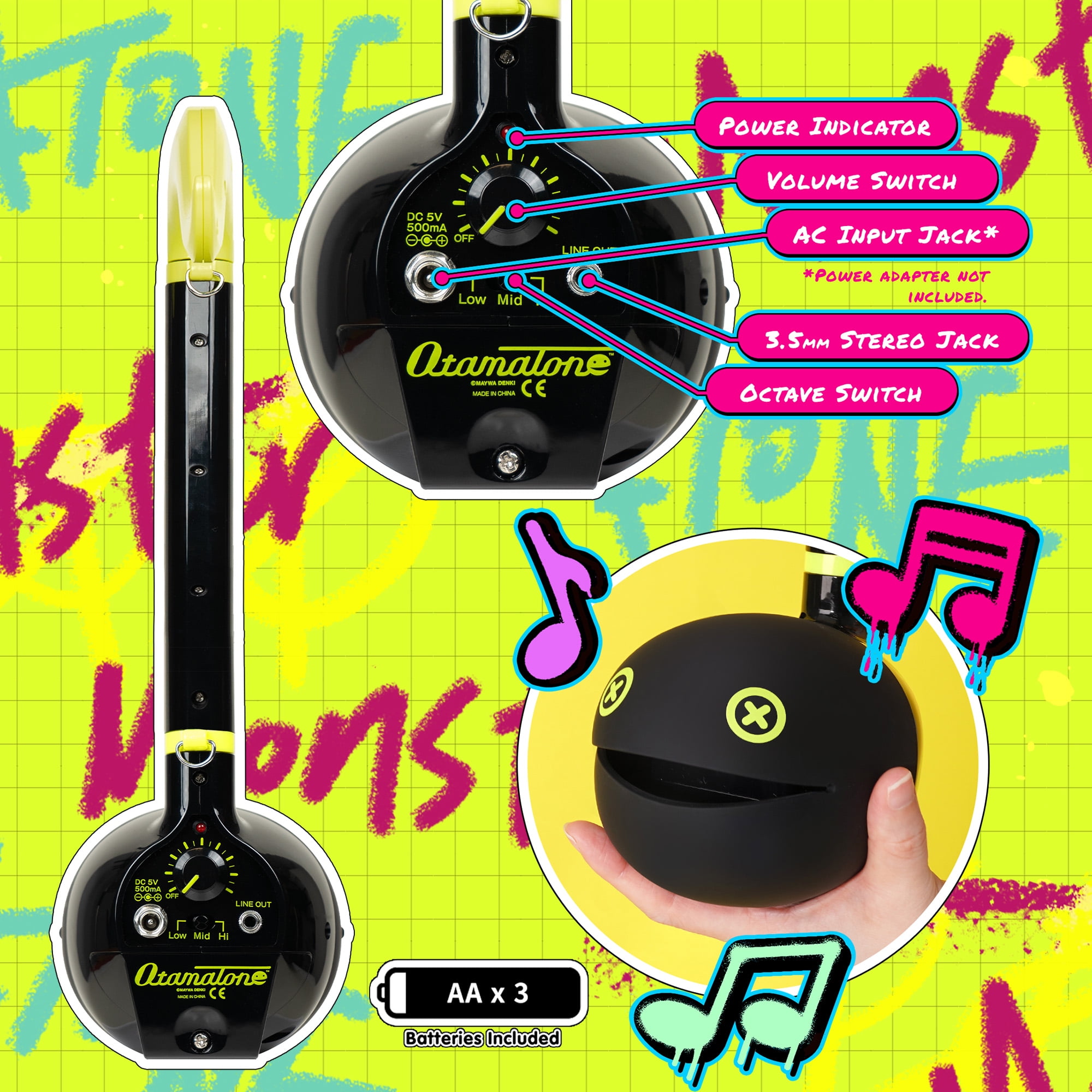 Otamatone Deluxe Electronic Musical Instrument for Adults Portable Synthesizer Digital Electric Music from Japan by Cube/Maywa Denki Cool Stuff Gifts, Monster (Lime Green/Black) - Image 3