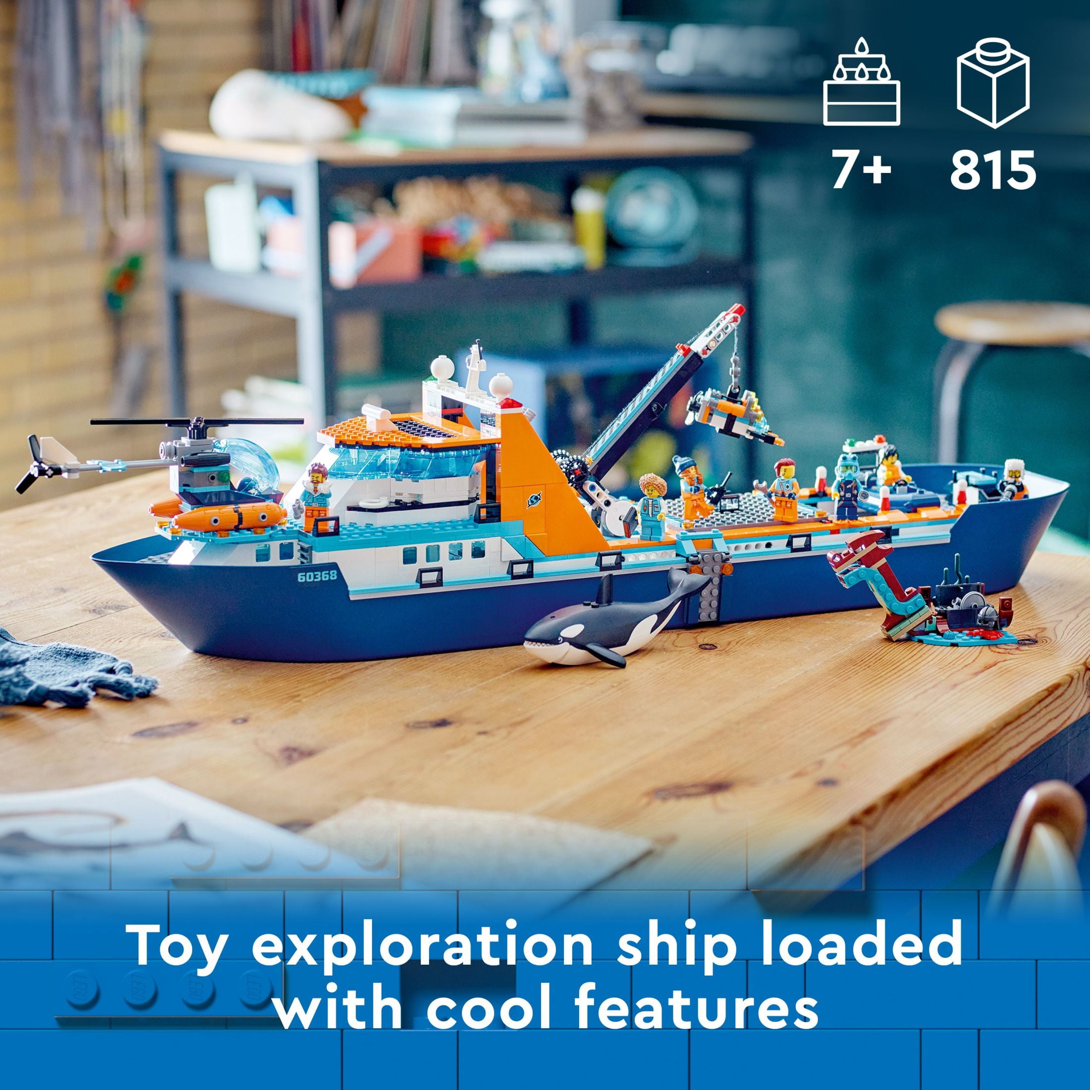 LEGO City Arctic Explorer Ship 60368 Building Toy Set, Fun Toy Gift for 7 year old Boys and Girls, with a Floatable Boat, Helicopter, Dinghy, ROV Sub, Viking Shipwreck, 7 Minifigures and an Orca - Image 2
