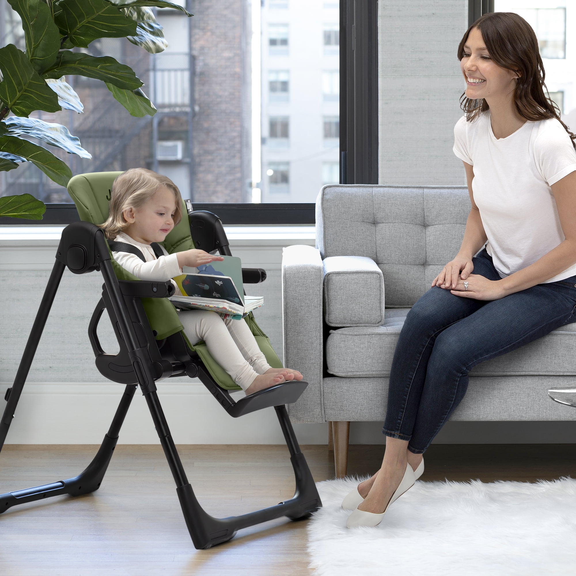 Jeep by Delta Children Classic Convertible 2-in-1 High Chair for Babies and Toddlers with Adjustable Height, Recline & Footrest - Dishwasher Safe Meal Tray, Olive Green - Image 7