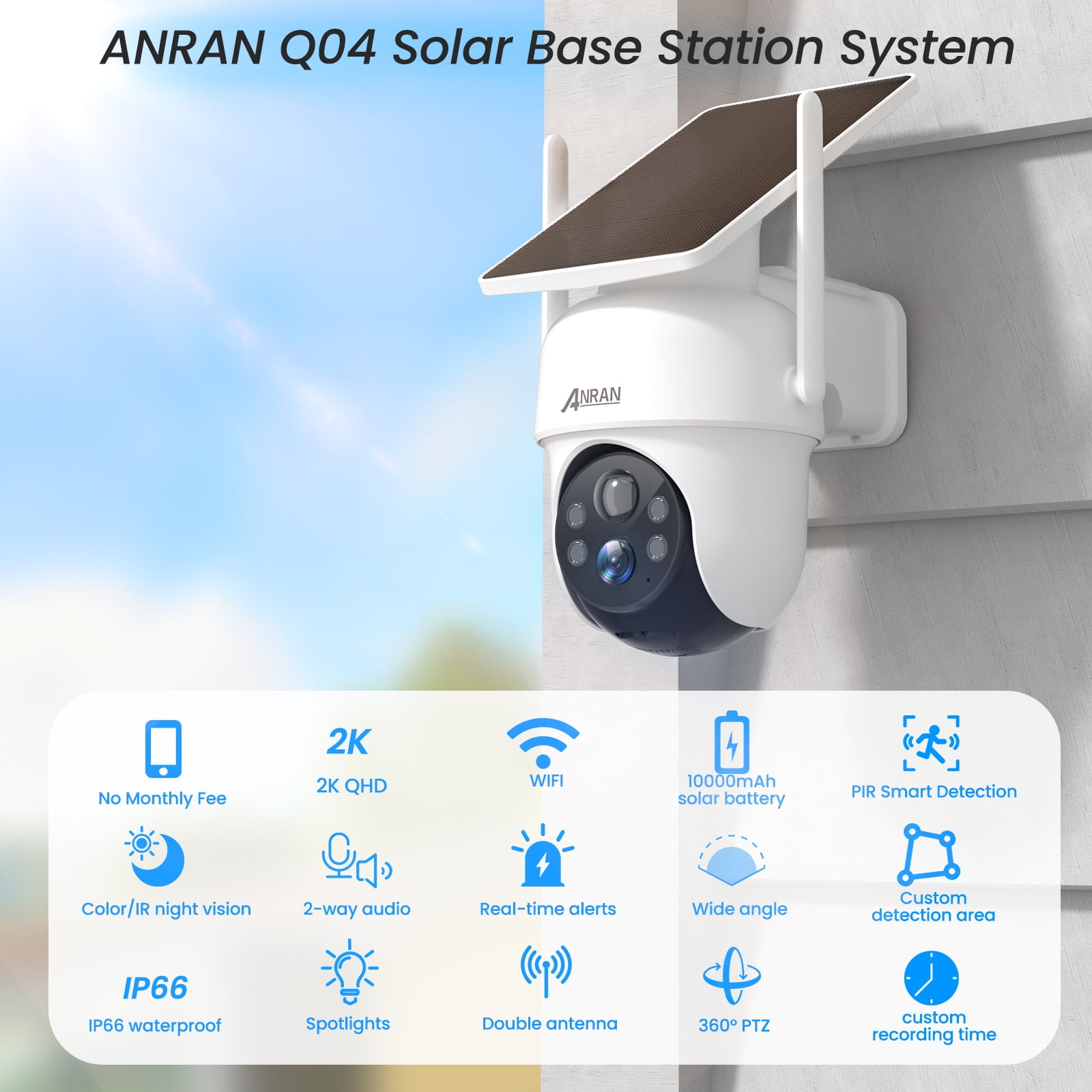 ANRAN 2K/4MP Solar Security Camera with Base Station, Spotlight, Expandable Local Storage, No Monthly Fee, 360° View Wireless Outdoor Camera, Waterproof PIR Detection, Home Surveillance System Camera - Image 6