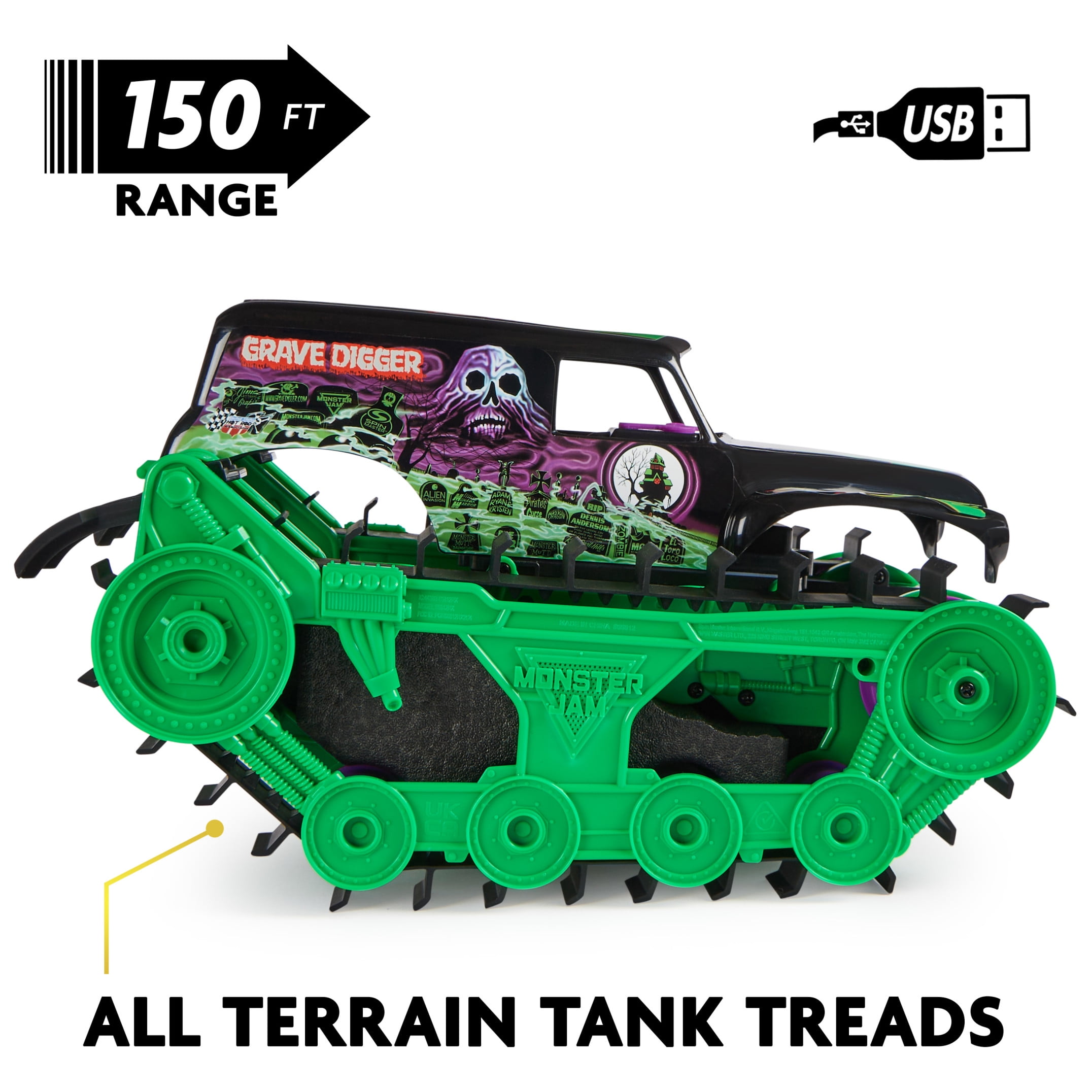 Monster Jam, Grave Digger Trax All-Terrain Remote Control Outdoor Vehicle, 1:15 Scale - Image 3