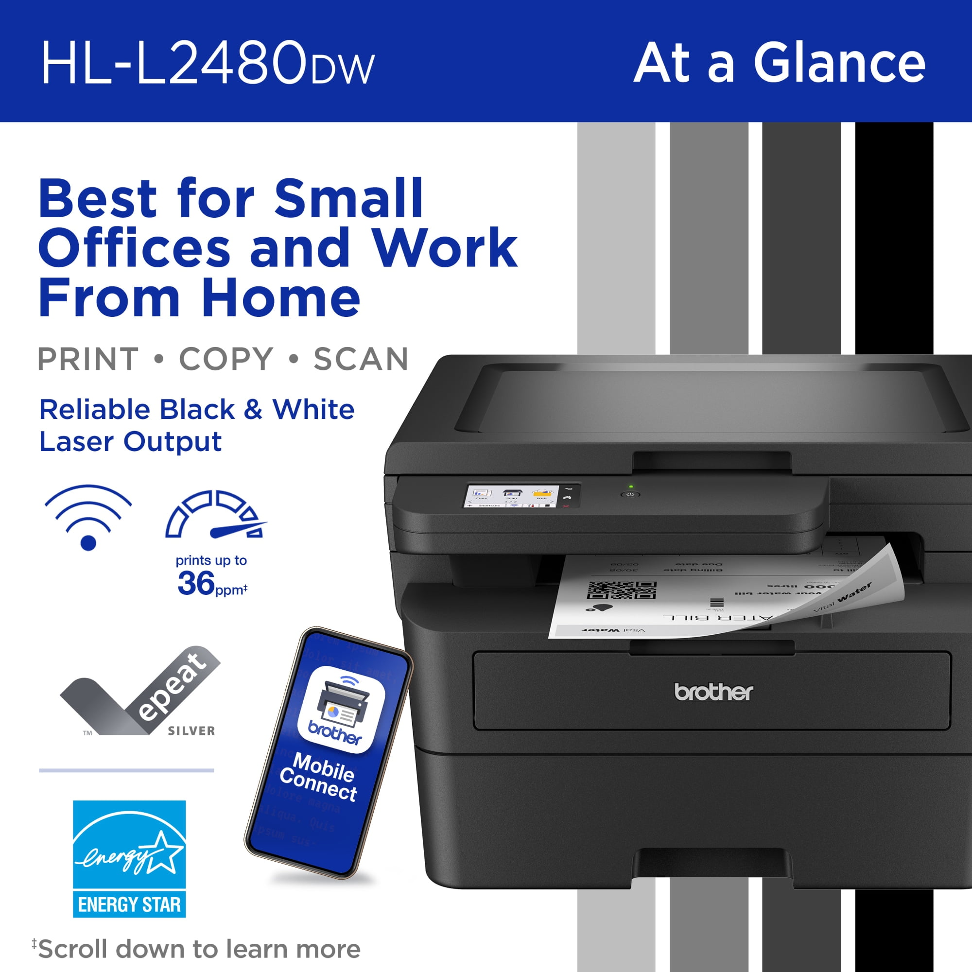 Brother Wireless HL-L2480DW Compact Monochrome Multi-Function Laser Printer with Print, Copy and Scan, Duplex and Mobile Printing - Image 7