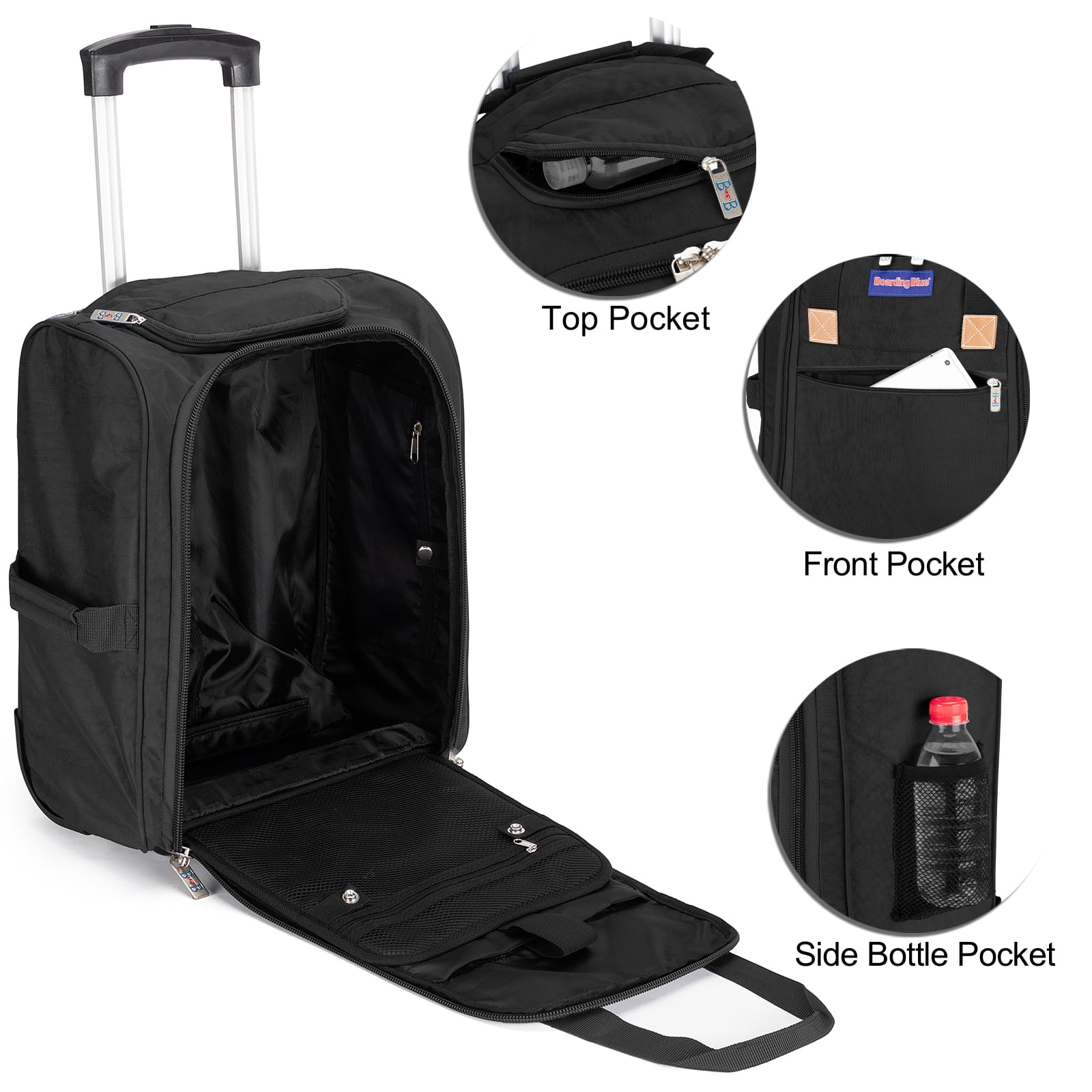 17X13X8 Inches Personal item Rolling Under Seat Duffel Bag for JetBlue Allegiant, Spirit Airlines. (Black) - Image 5