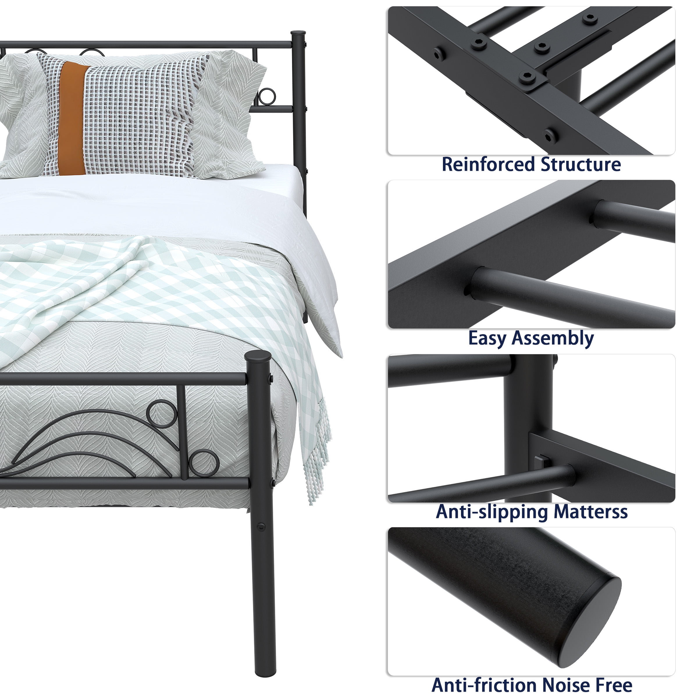 Yoneston Twin Size Metal Platform Bed Frame with Headboard Footboard for Boys Kids Adults, Black - Image 8