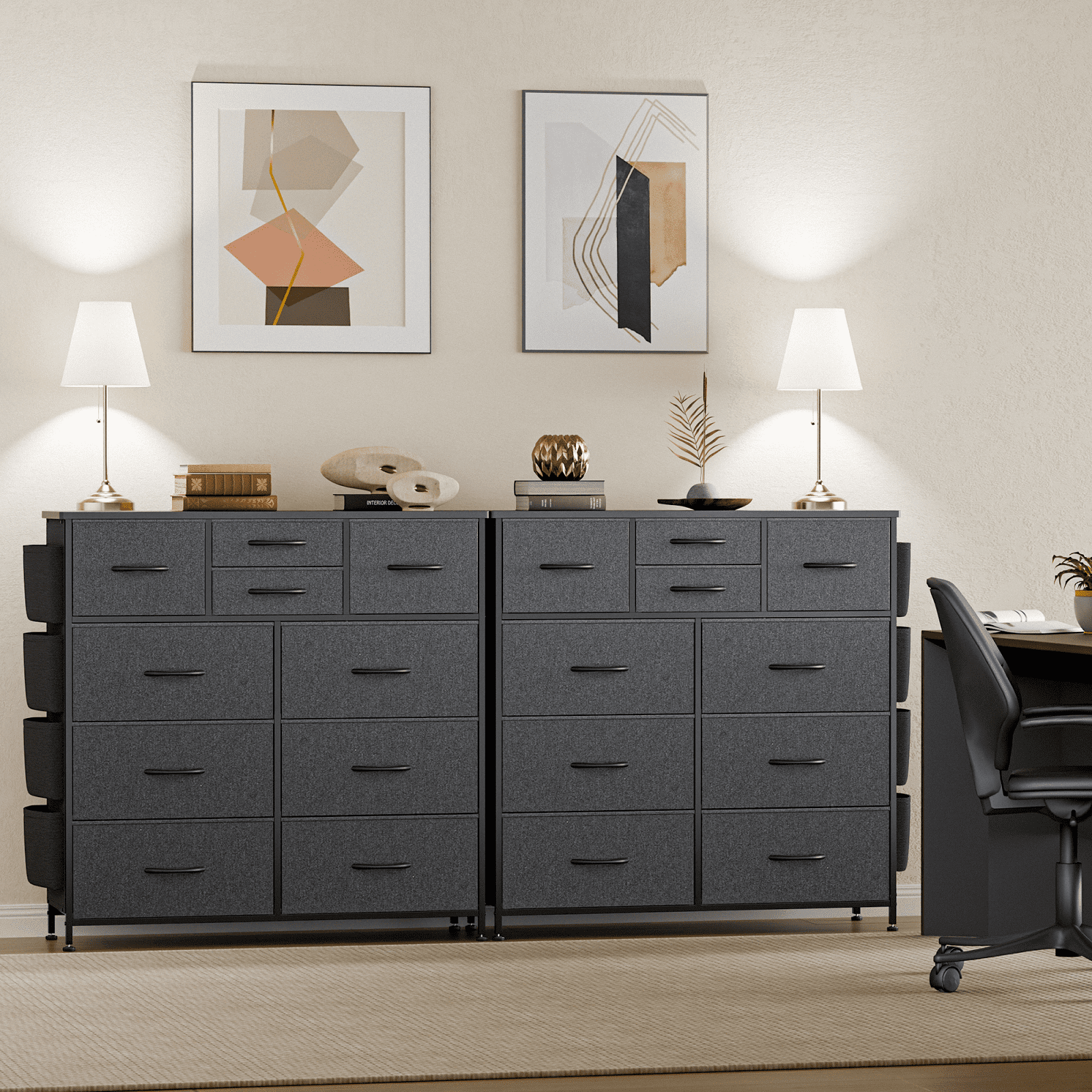 Aowos 10 Drawer Dresser, Chest of Drawers Dressers for Bedroom with 4 Side Pockets and 2 Hooks, Dark Grey - Image 4