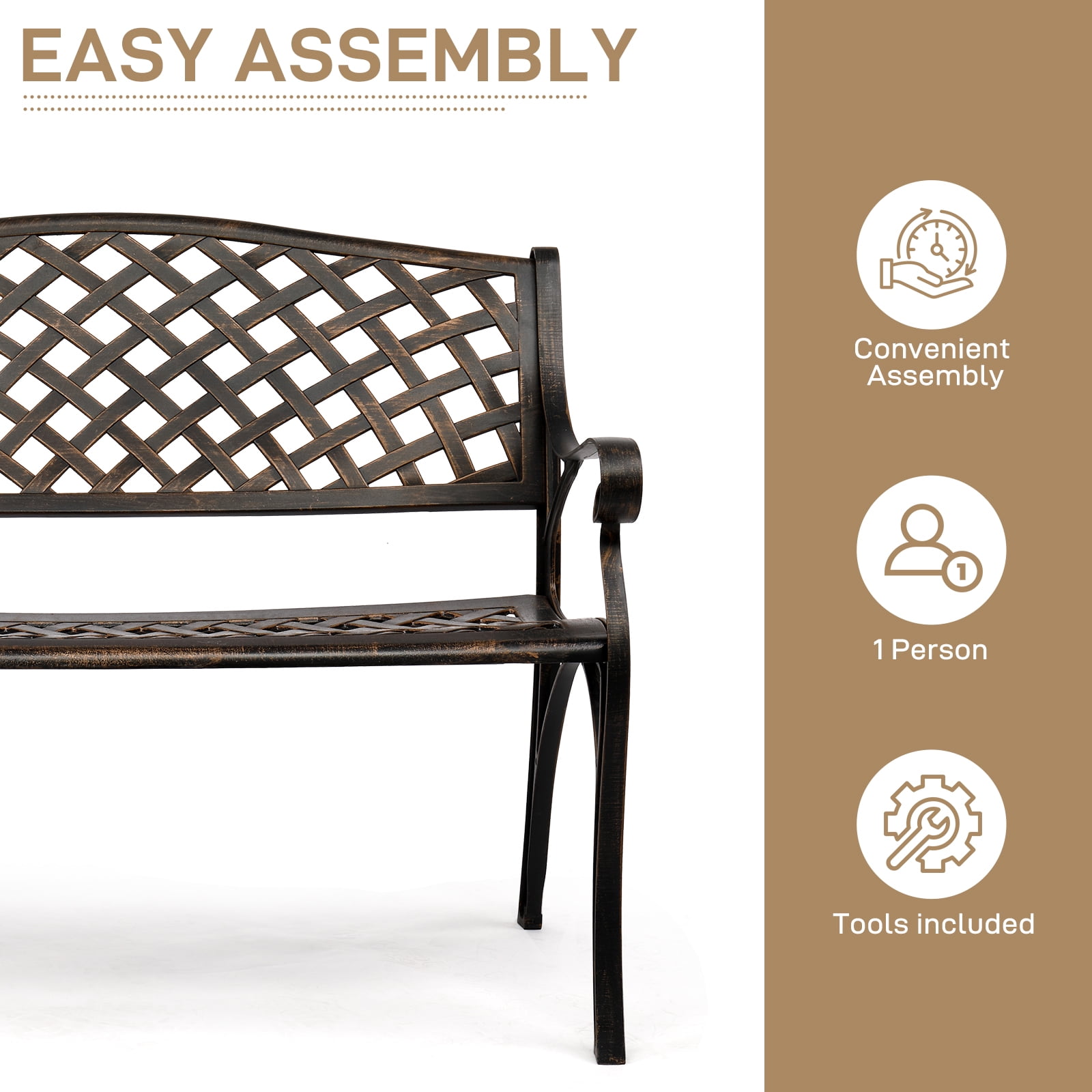 Zimtown 40.5" Aluminum Garden Bench with Armrests for Outdoor, Patio, Bronze - Image 4