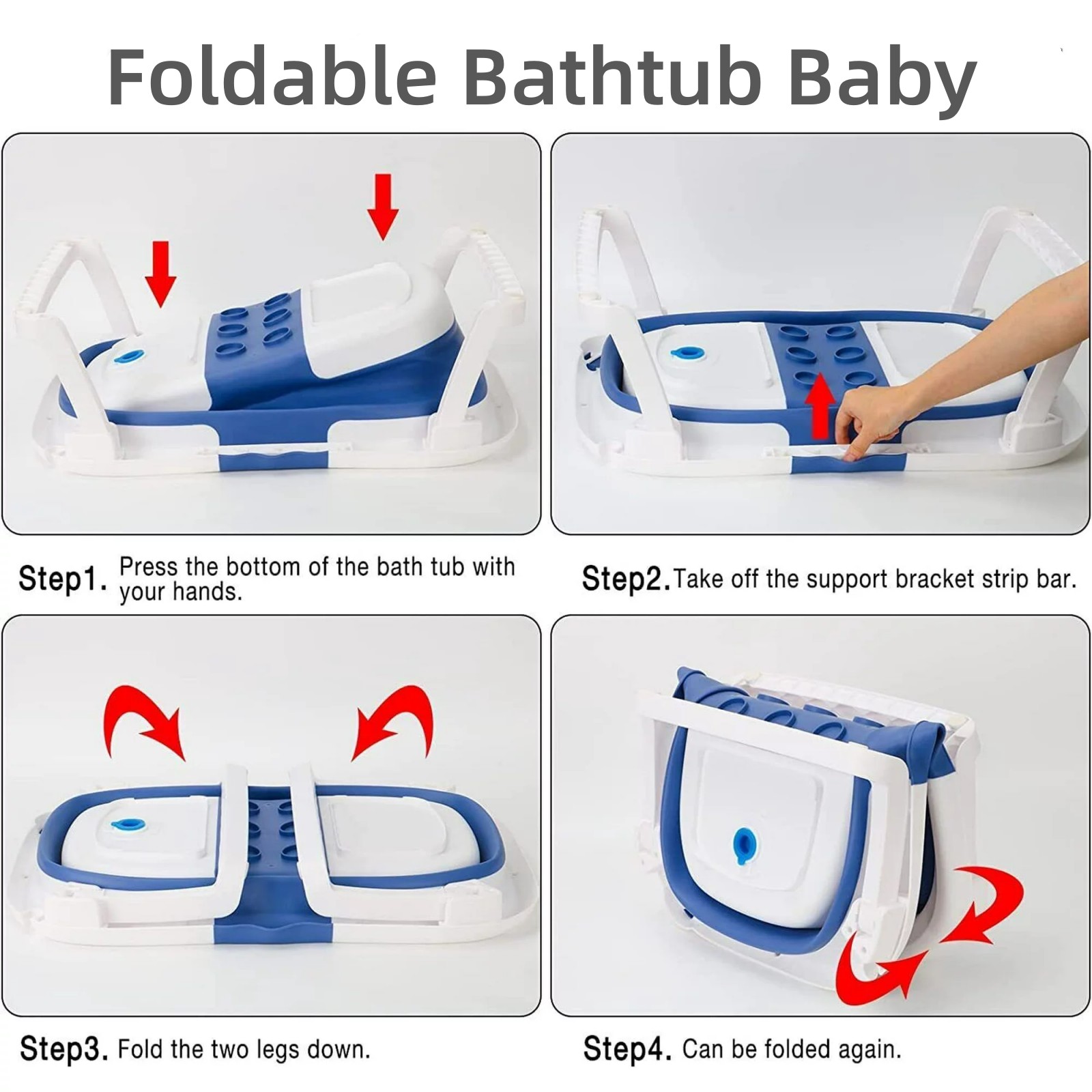Yuhuan Collapsible Baby Bathtub Portable Foldable Baby Bath Tubs with Cushion & Thermometer & Bath Cap and Shampoo Brush for Infants to Toddler,Blue - Image 3