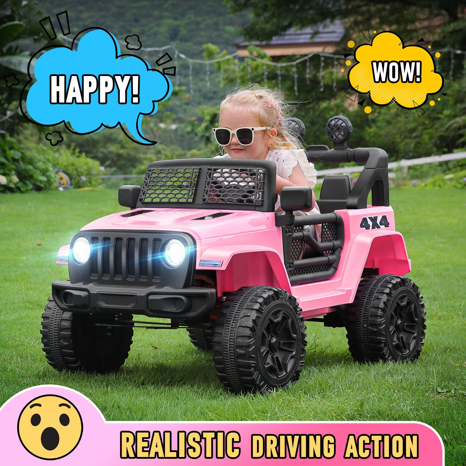 Funcid 12V 7AH Kids Powered Ride on Truck Car with Parent Remote Control, Bluetooth Music, Spring Suspension, LED Lights - Pink - Image 8
