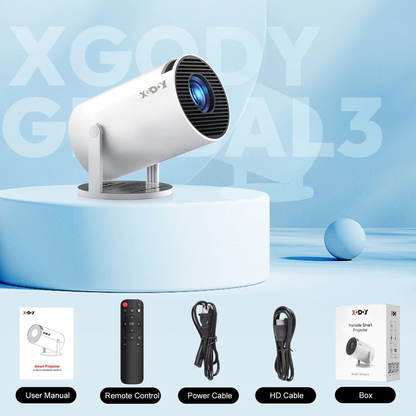 XGODY HY300 Mini Portable Projector with Wifi and Bluetooth,Projector 4K 1080P Support Built-in Android 11.0 OS Compatible for Laptop, PC, Smartphone,180 Degree Rotation Screen Adjustment - Image 3