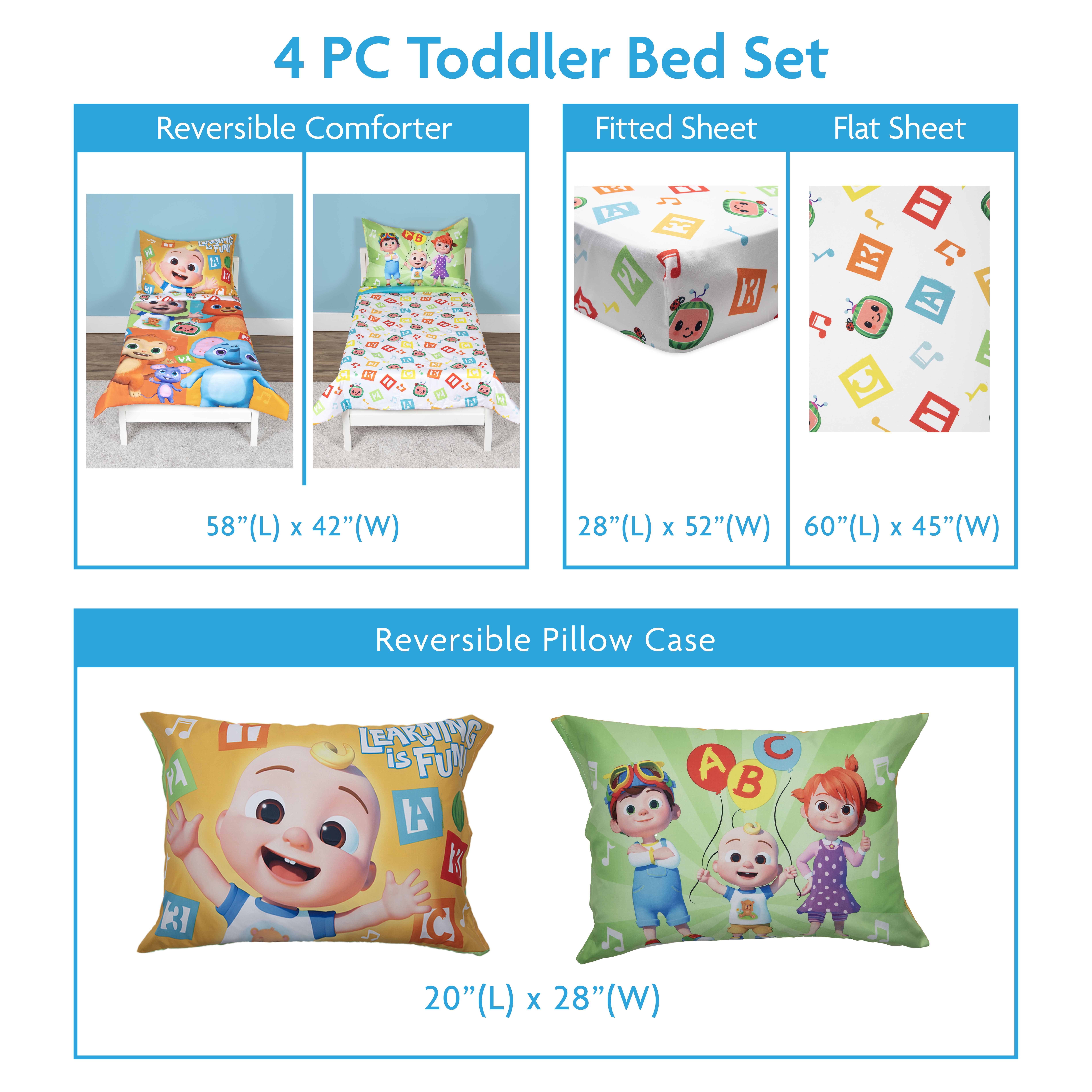 NoJo CoComelon "Learning is Fun" 4-Piece Toddler Bedding Set, Multi Color Print, Toddler Boy or Girl - Image 5