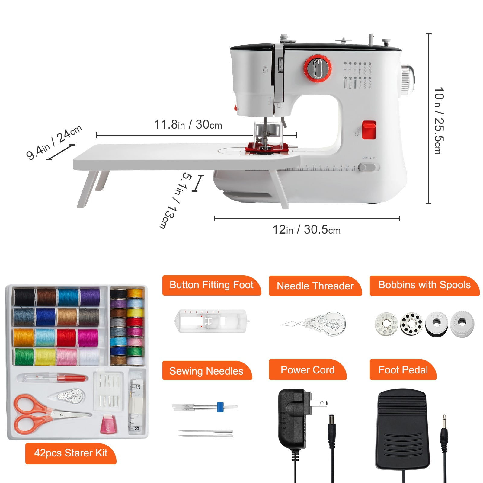 BENTISM Sewing Machine for Beginners, Portable Household Sewing Machine 12 Built-in Stitches and Reverse Sewing, Dual Speed Kids Sewing Machine Extension Table Foot Pedal with Foot Pedal & Sewing Kit - Image 5