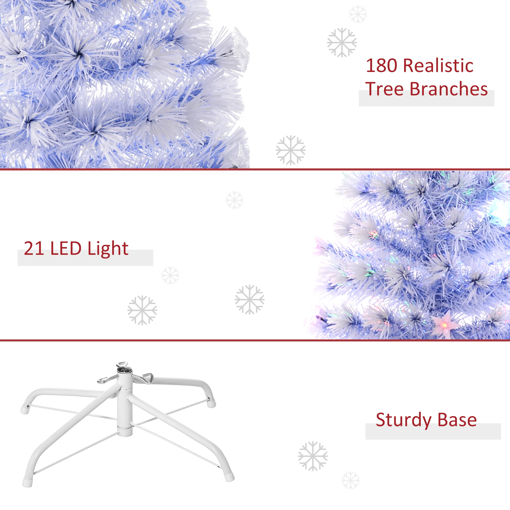 HOMCOM 5ft Tall Pre-Lit Douglas Fir Artificial Christmas Tree with Realistic Branches, Multi-Color LED Lights, Fiber Optics and 180 Tips - White/Blue - Image 8