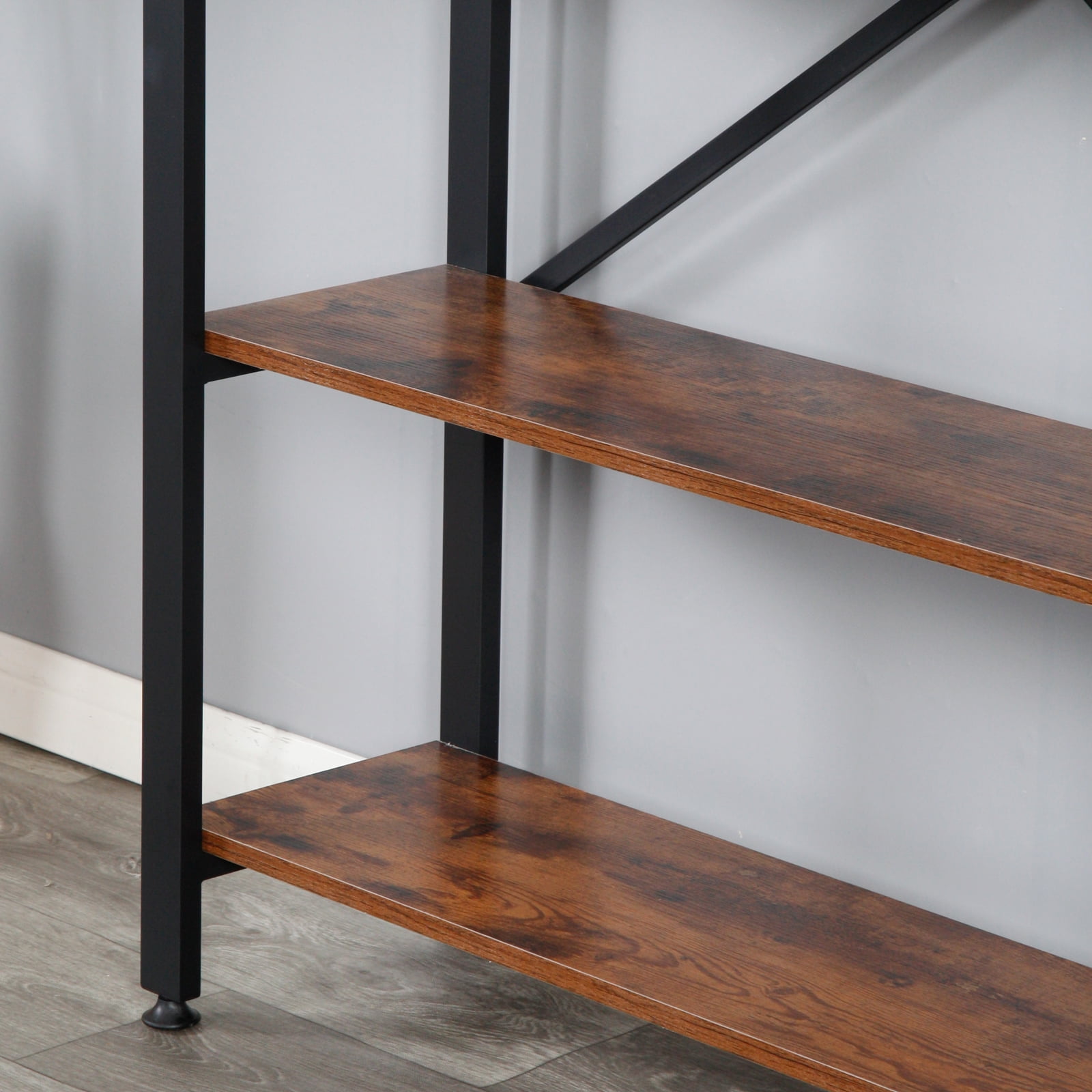 V.ZQLAMZ Rustic Industrial 4-Tier Bookcase, 55” High, Brown Metal Frame Display Rack - Image 5