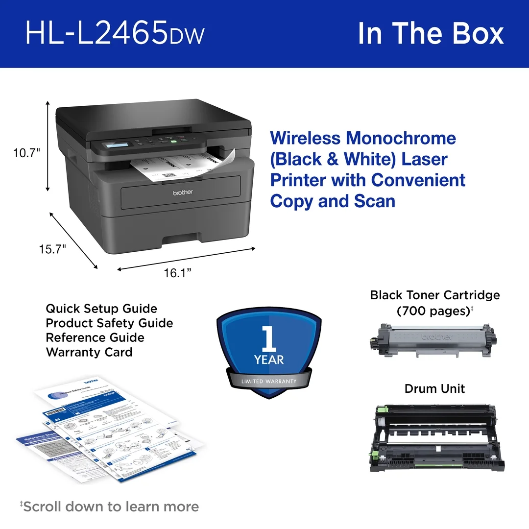 Brother Wireless HL-L2465DW Compact Monochrome Multi-Function Laser Printer with Print, Copy and Scan, Duplex and Mobile Printing - Image 4